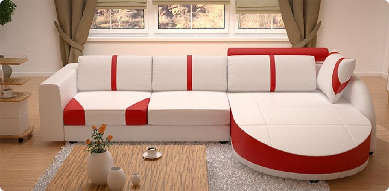 JVmoebel Garnitur L Ecksofa Ecksofa, Eckcouch Weiß/Rot Eckgarnitur Couch Form Sofa Polster