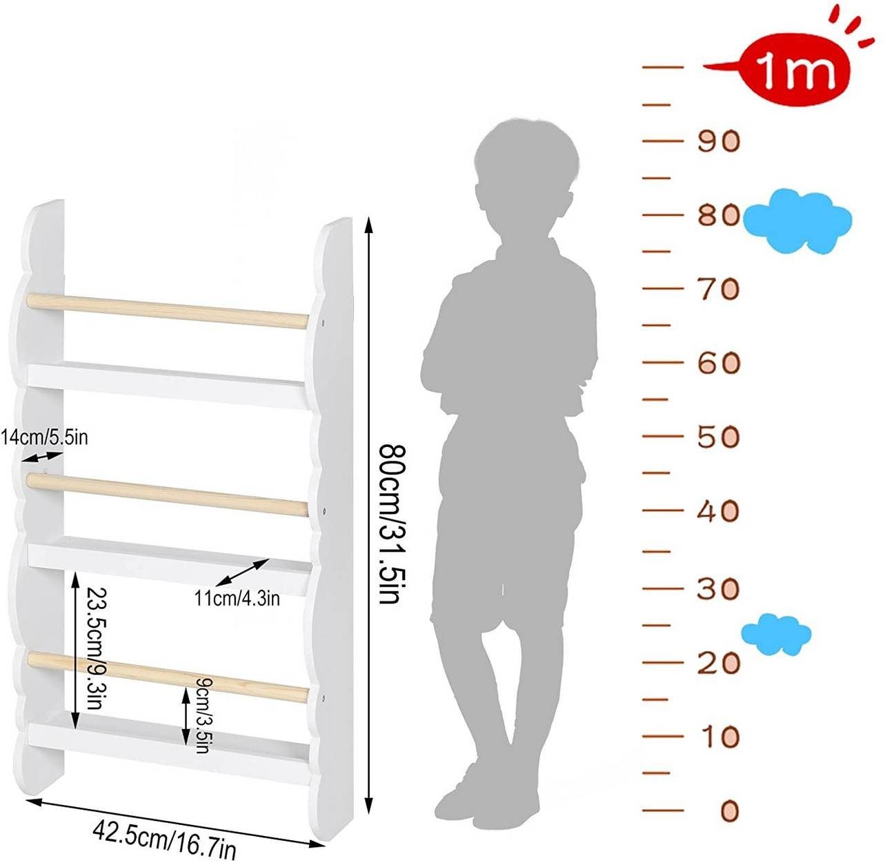 Woltu Wandregal, 1-tlg., Kinder Bücherregal, Bücher-Organizer