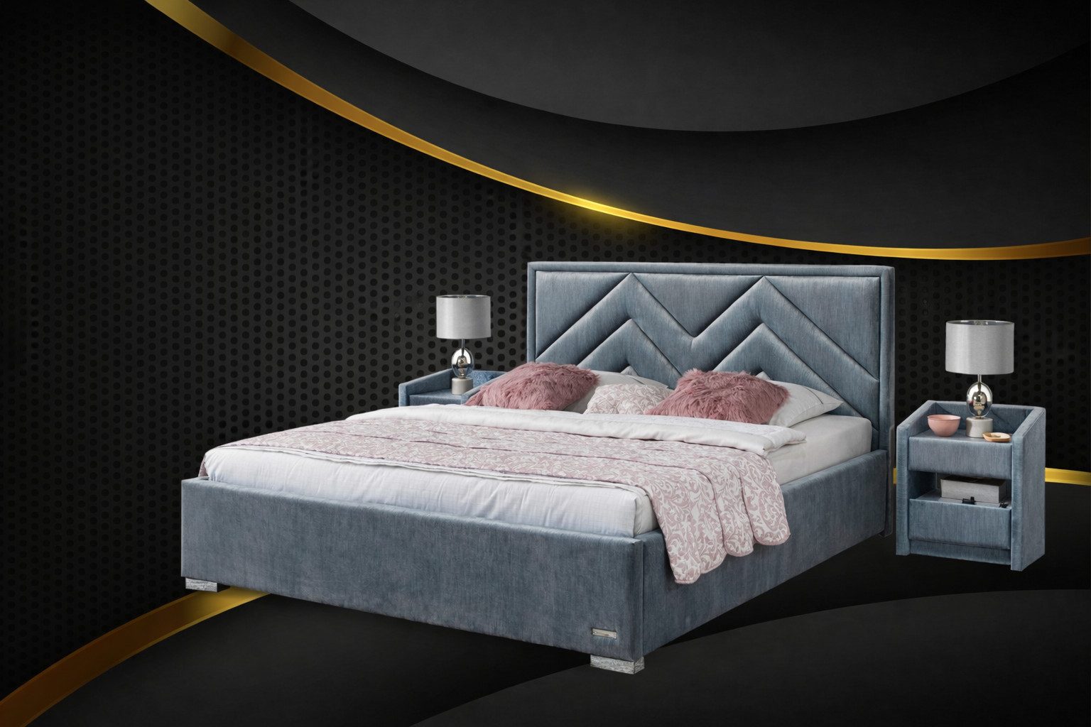 Xlmoebel Polsterbett Modernes Luxus Bettgestell aus Stoff für das Schlafzimmer (Polsterbett, Bettgestell aus Stoff), Made in Europa