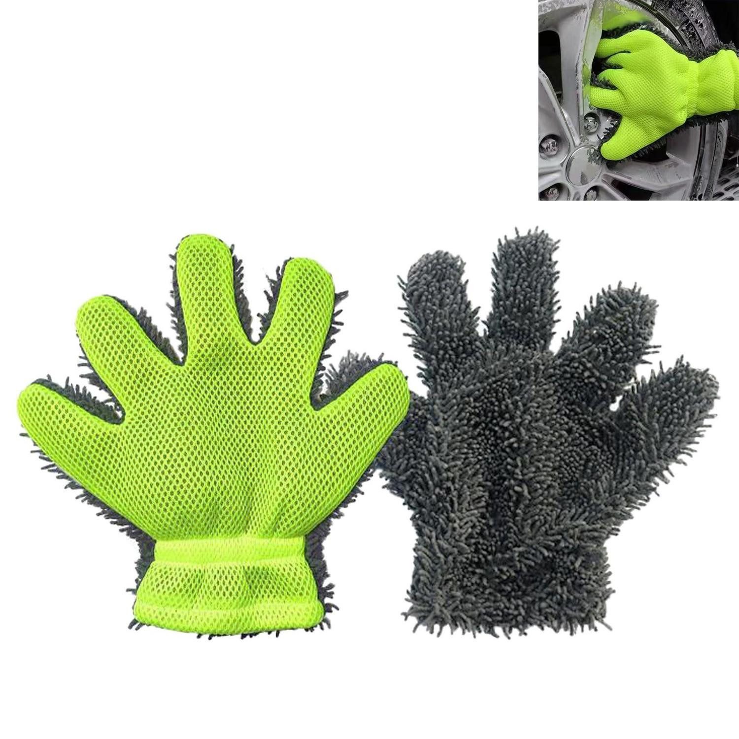 Waschhandschuh Auto 2er Mikrofaser 5 Finger grün Reinigungstuch