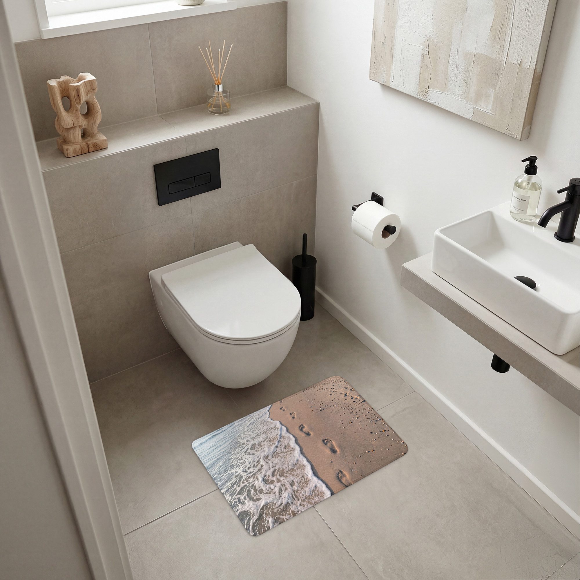 OnlyWow WC-Vorleger Fußstapfen - Gezeitenlinie - Meer, Höhe 10 mm, Polyester, Rechteckig, WC Teppich, Toilettenvorleger, Toilettenteppich, Badematte 60x40 cm – Bild 2 von 5