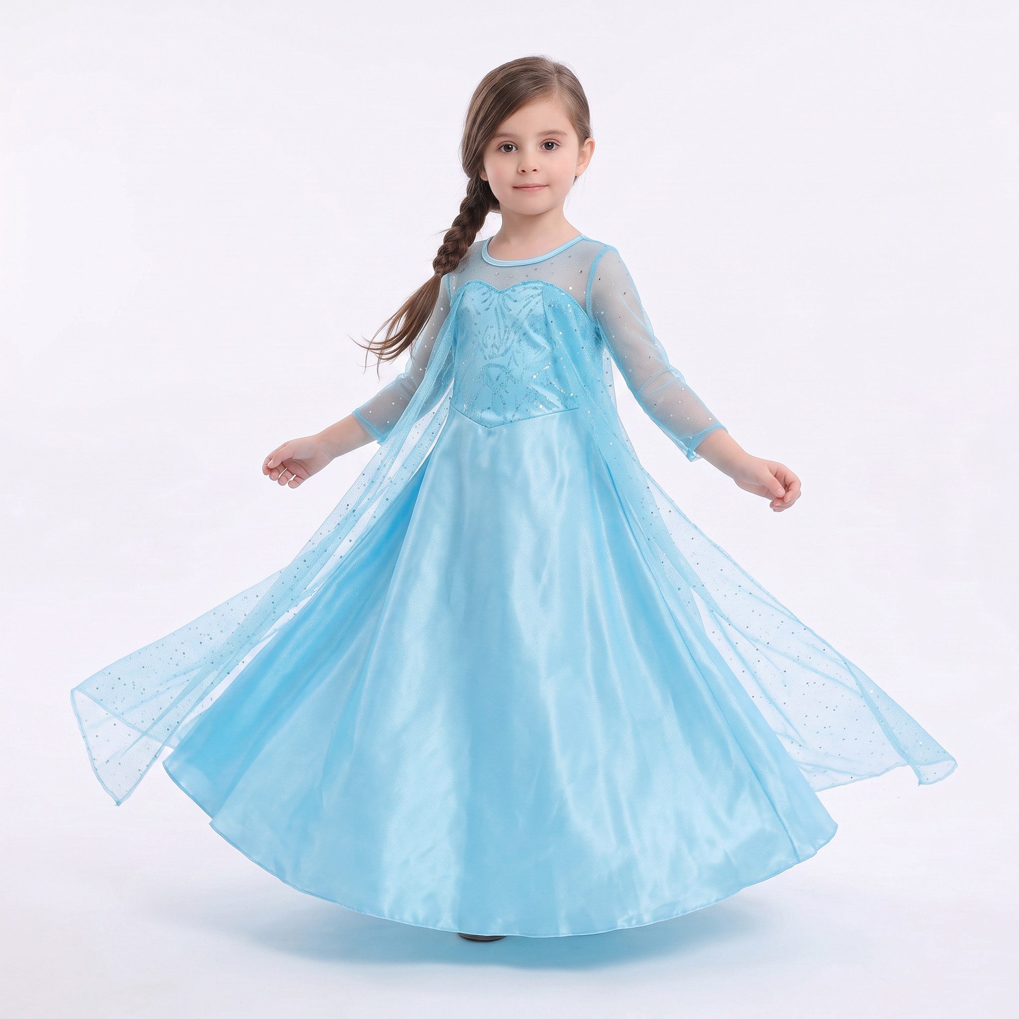 FreakyFits Kostüm, Eisblaues Prinzessinnenkleid für Mädchen mit Glitzer