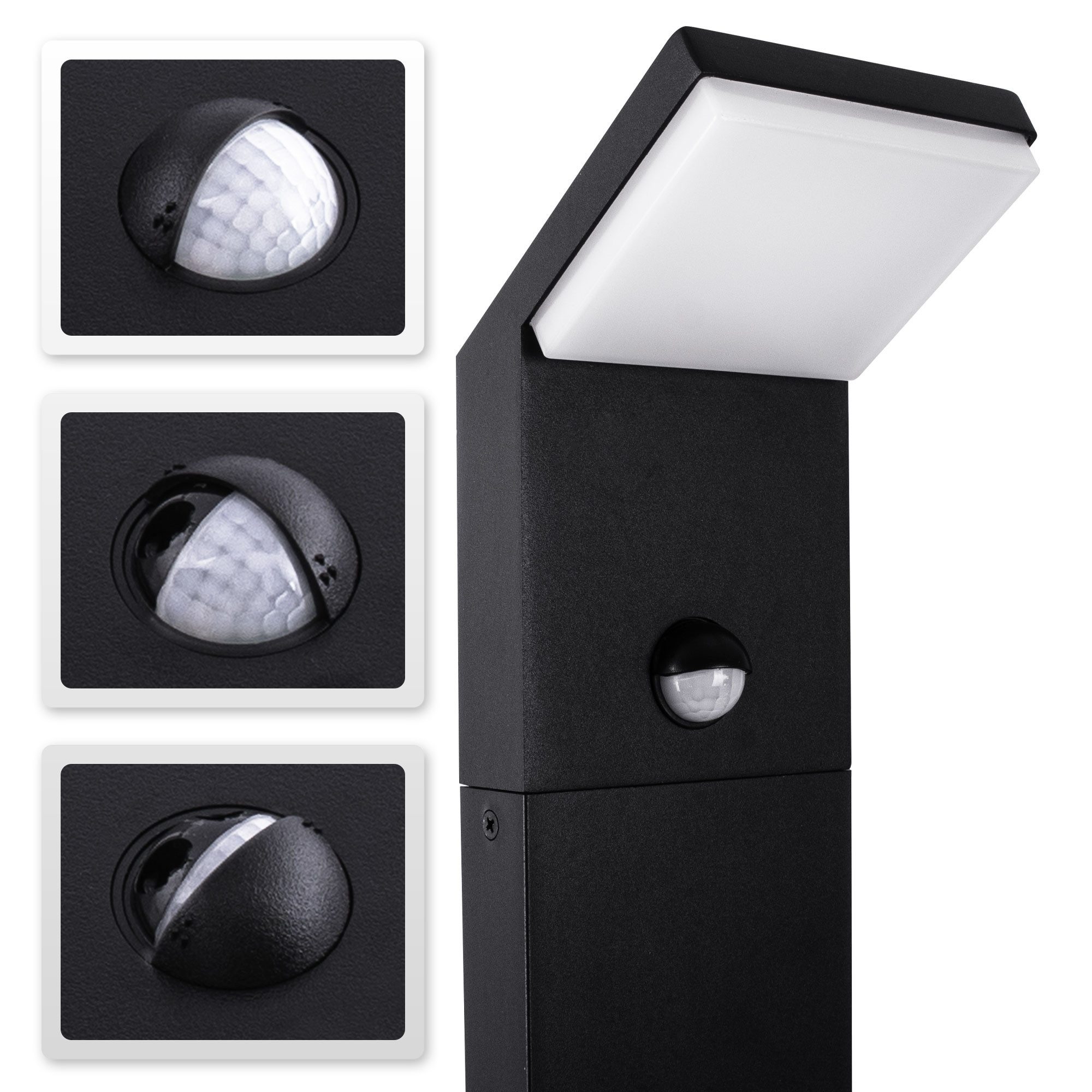 Maxkomfort LED Außen-Stehlampe mit/ohne Bewegungsmelder, 9W Warmweiß 3000K, mit Bewegungsmelder, LED fest integriert, Außenstandleuchte für Garten & Wege - IP44 Aluminium