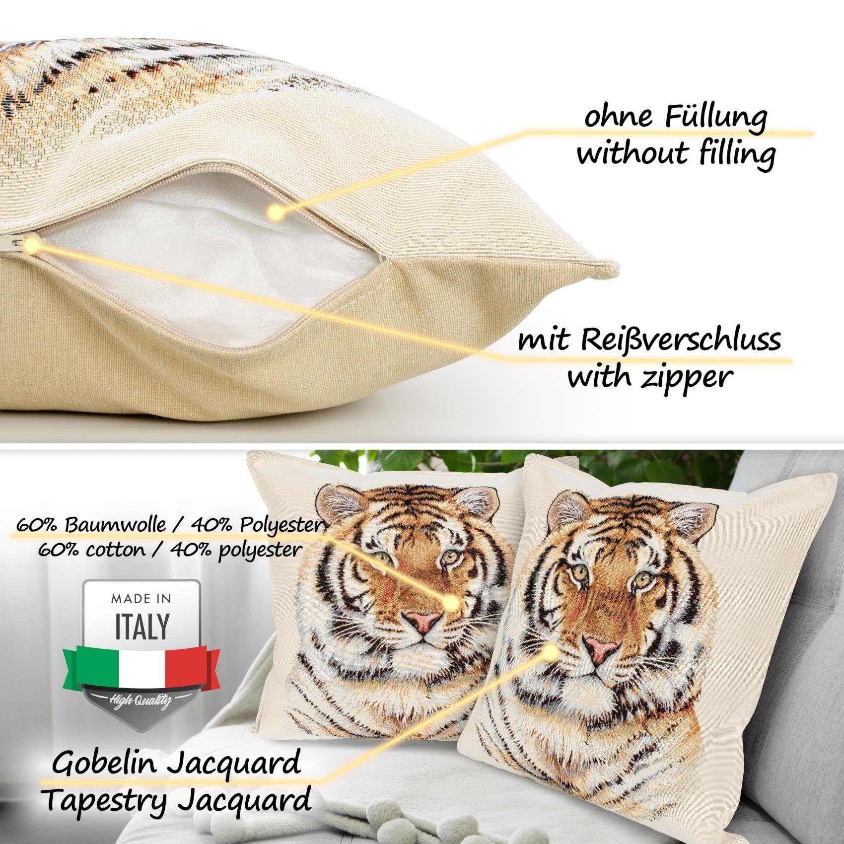 ANRO Dekokissen Royal Jacquard-Gobelin Kissen 45x45cm Dekokissen Bezug waschbar, Vintage ohne Füllung mit Reißverschluss Tiger Beige