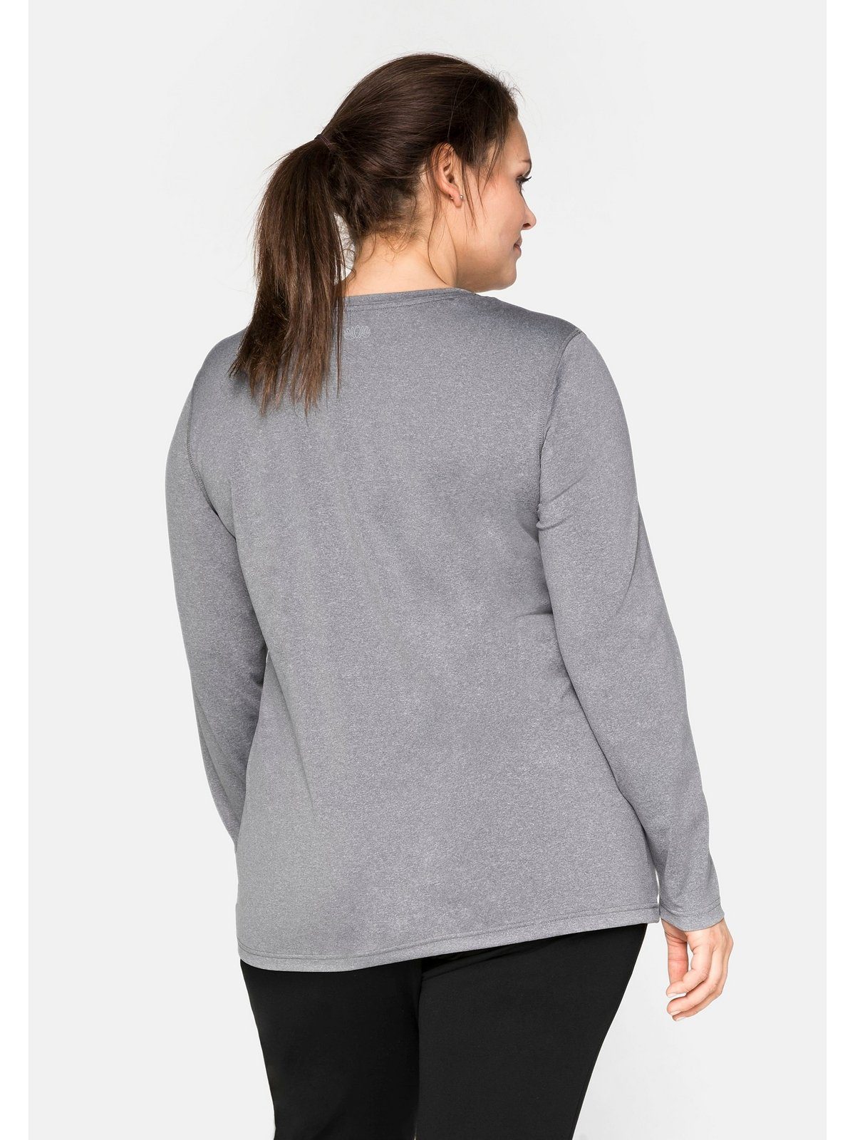 Sheego Langarmshirt mit Große reflektierendem Rückendruck Größen grau meliert
