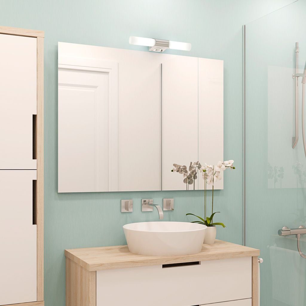 B.K.Licht Wandleuchte LED Spiegelleuchte Wandlampe modern 2 flammig IP20 - BKL1021, LED fest integriert, 3000K - Warmweiß, 230V inkl. 2x 5W 470lm E14 Badezimmer-Leuchte 3000K Chrom-Glas