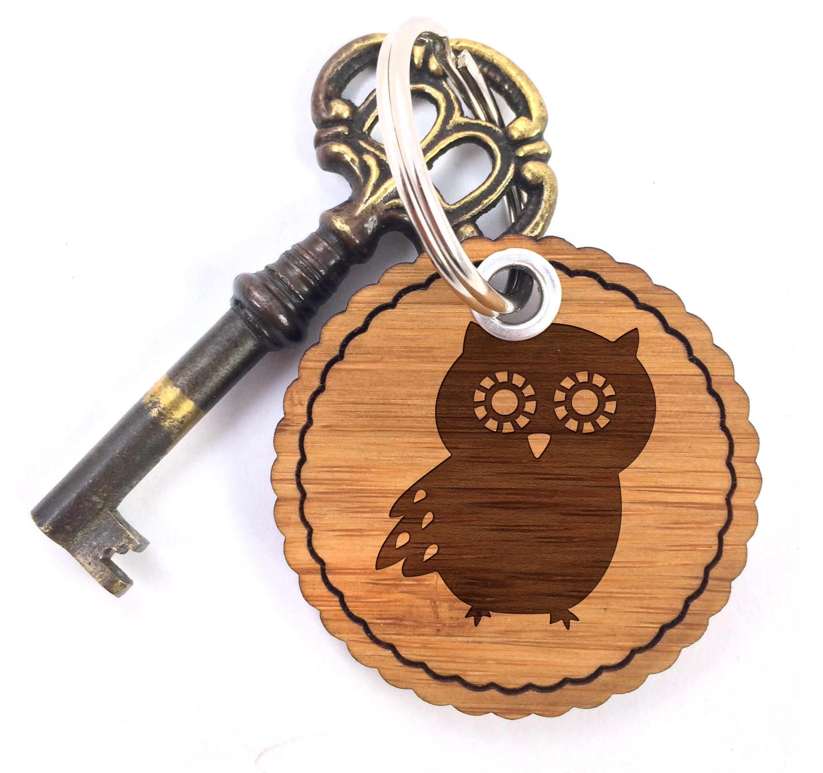 Schlüsselanhänger, Eule & Schlüsselband, (1-tlg) Mrs. Panda Wood, Taschenanhänger, Seitenflügel Mr. Glücksbringer, Eulen Geschenk, Anhänger, - Schlüsselanhänger Owl,