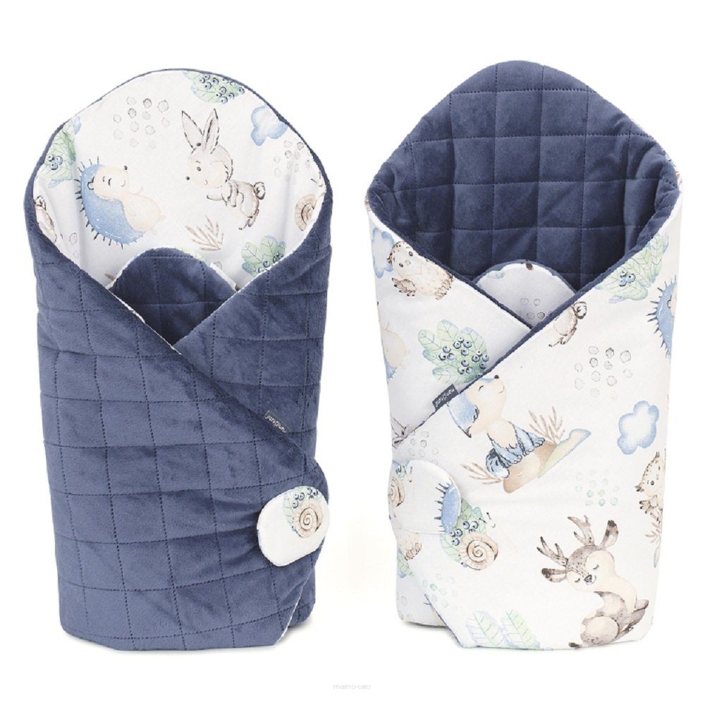 mamo-tato Babyschlafsack Einschlagdecke Babyhörnchen Babytrage Beidseitig Minky Blau Reh Igel