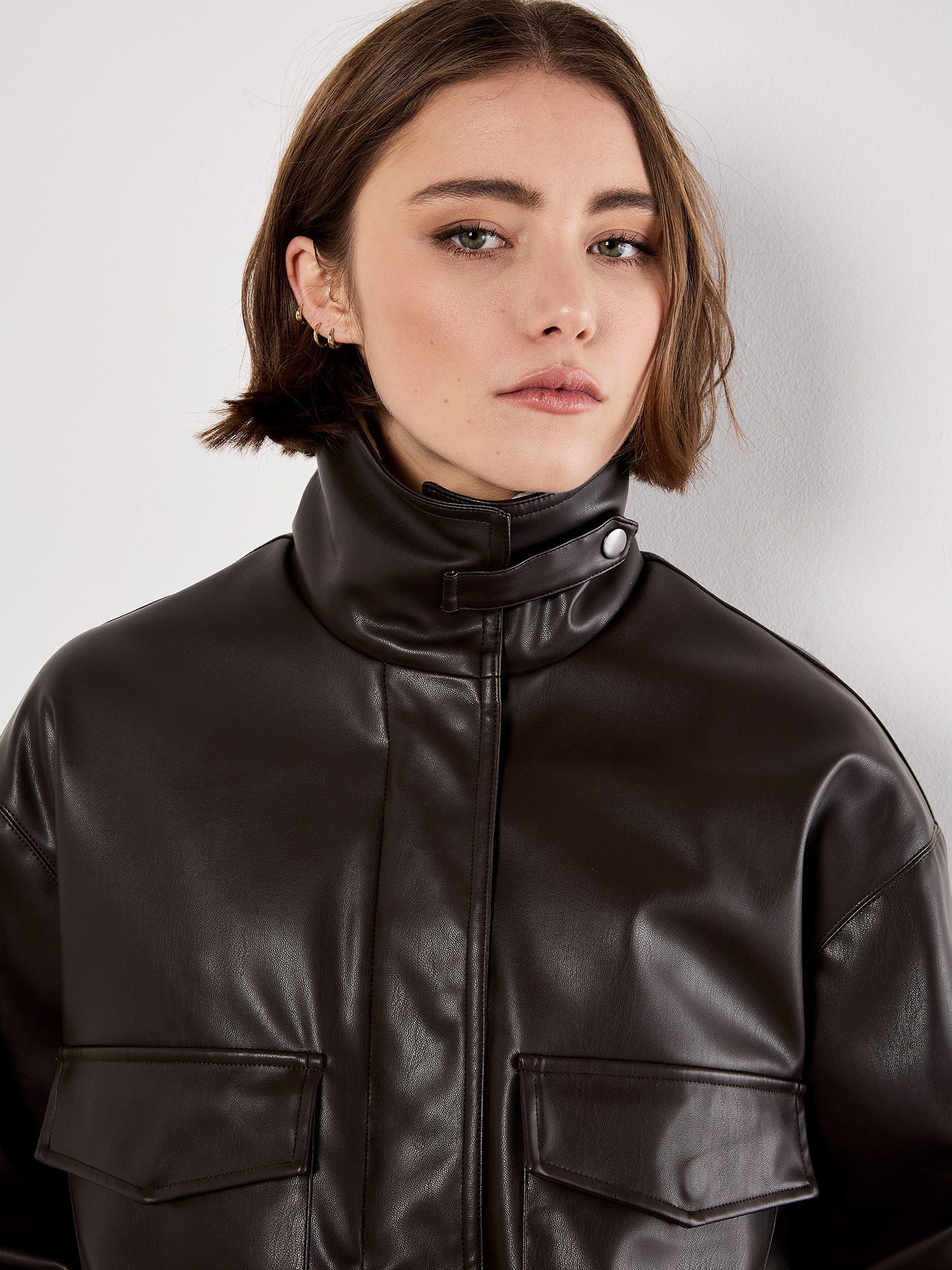 Apricot Bomberjacke Kunstlederjacke mit ausgesetzten Taschen