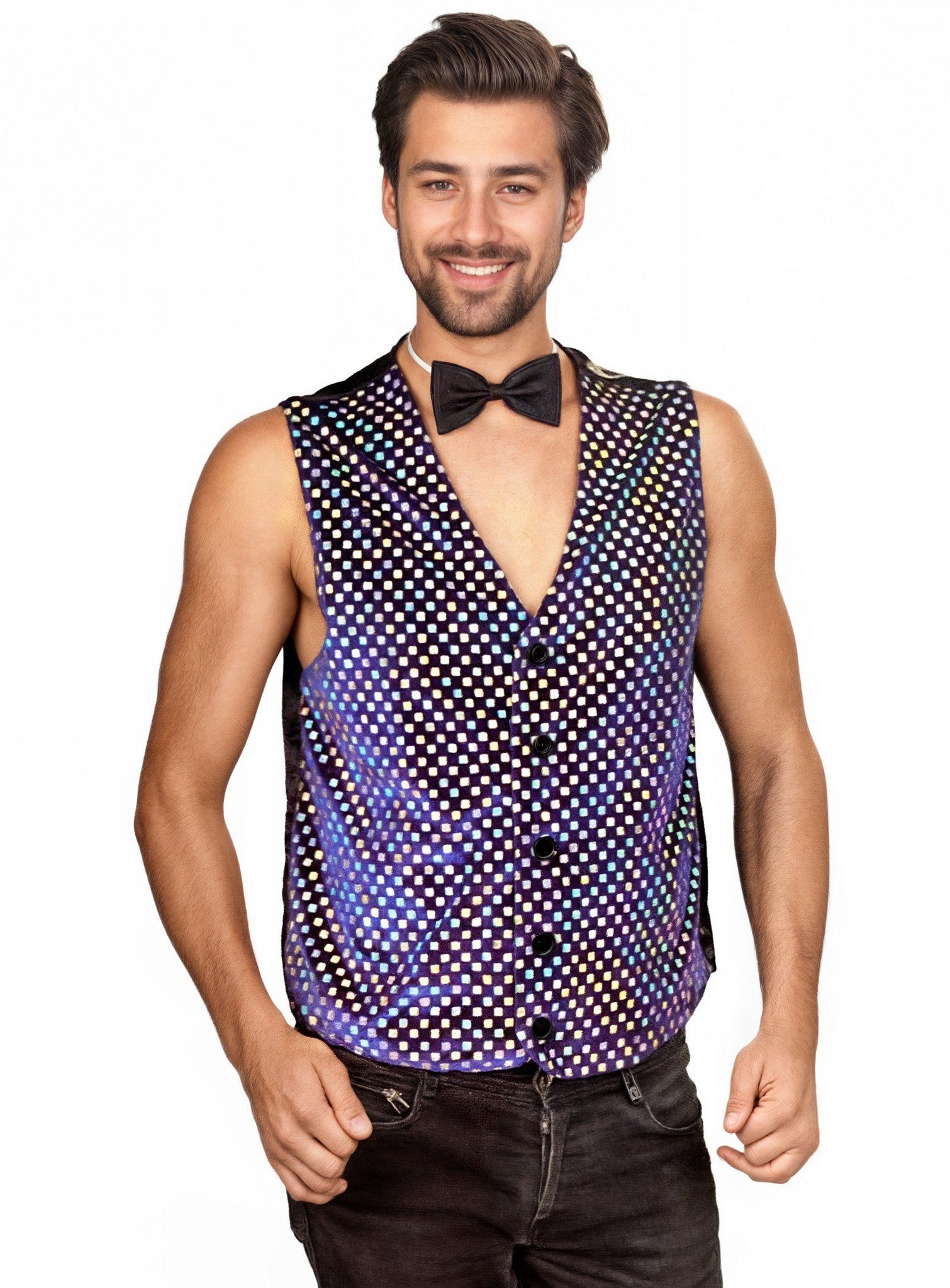 Metamorph Kostüm Glitzerweste blau, Wilde Weste: klassisches Kleidungsstück mit Glitz und Blitz