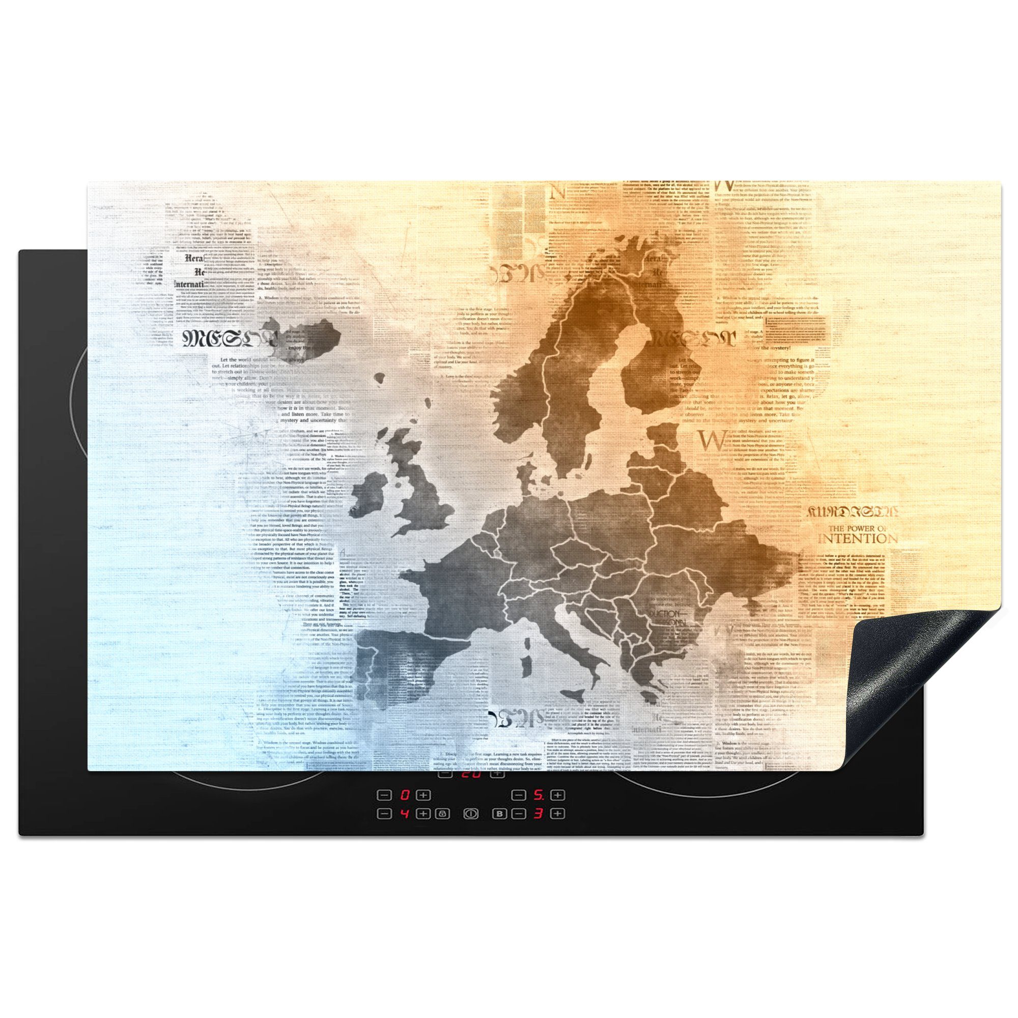 MuchoWow Herdblende-/Abdeckplatte Karte - Europa - Zeitungen, Vinyl, (1 tlg), 81x52 cm, Induktionskochfeld Schutz für die küche, Ceranfeldabdeckung