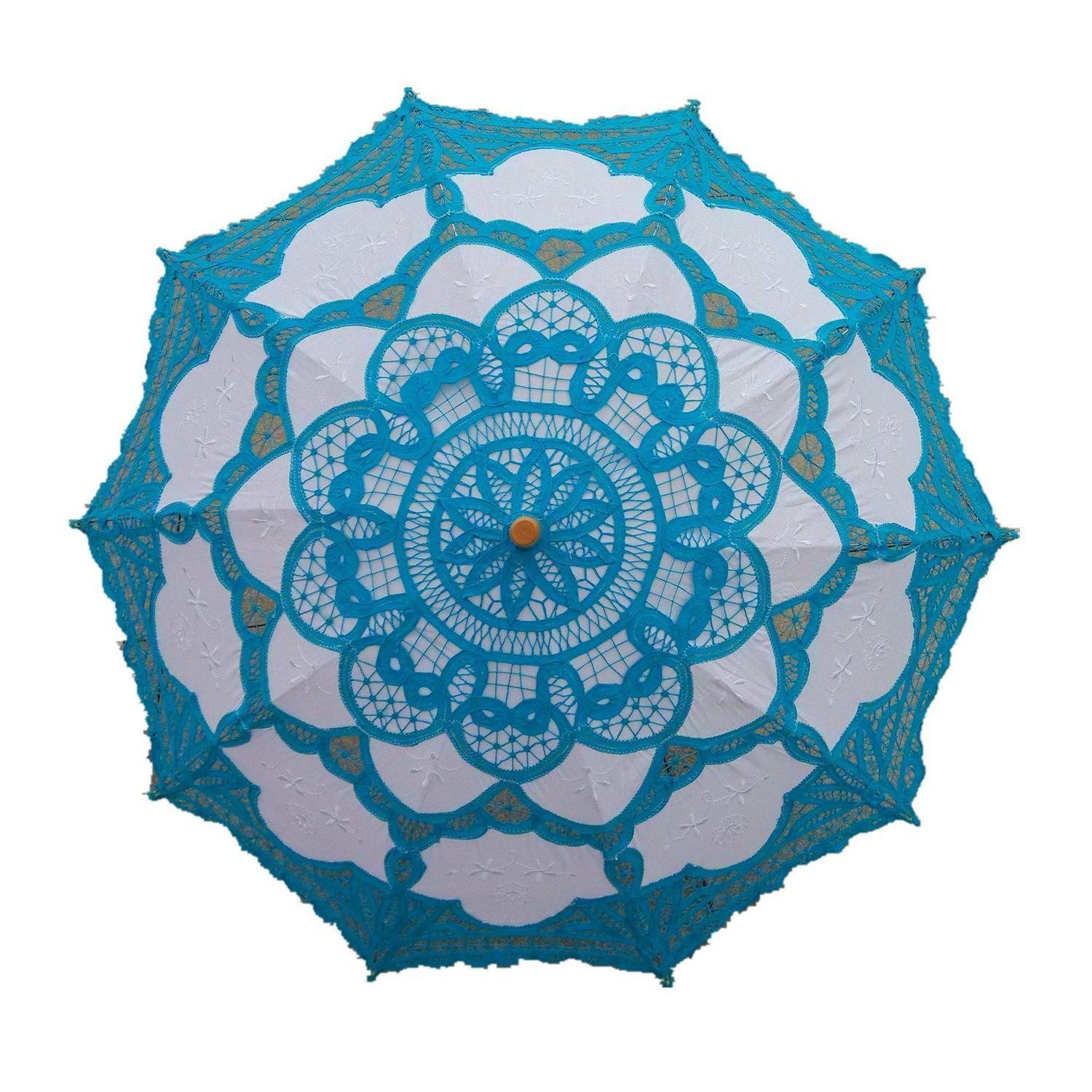 LuxusKollektion Stockregenschirm Sonnenschirm Spitze Blau Hochzeit Braut 76cm