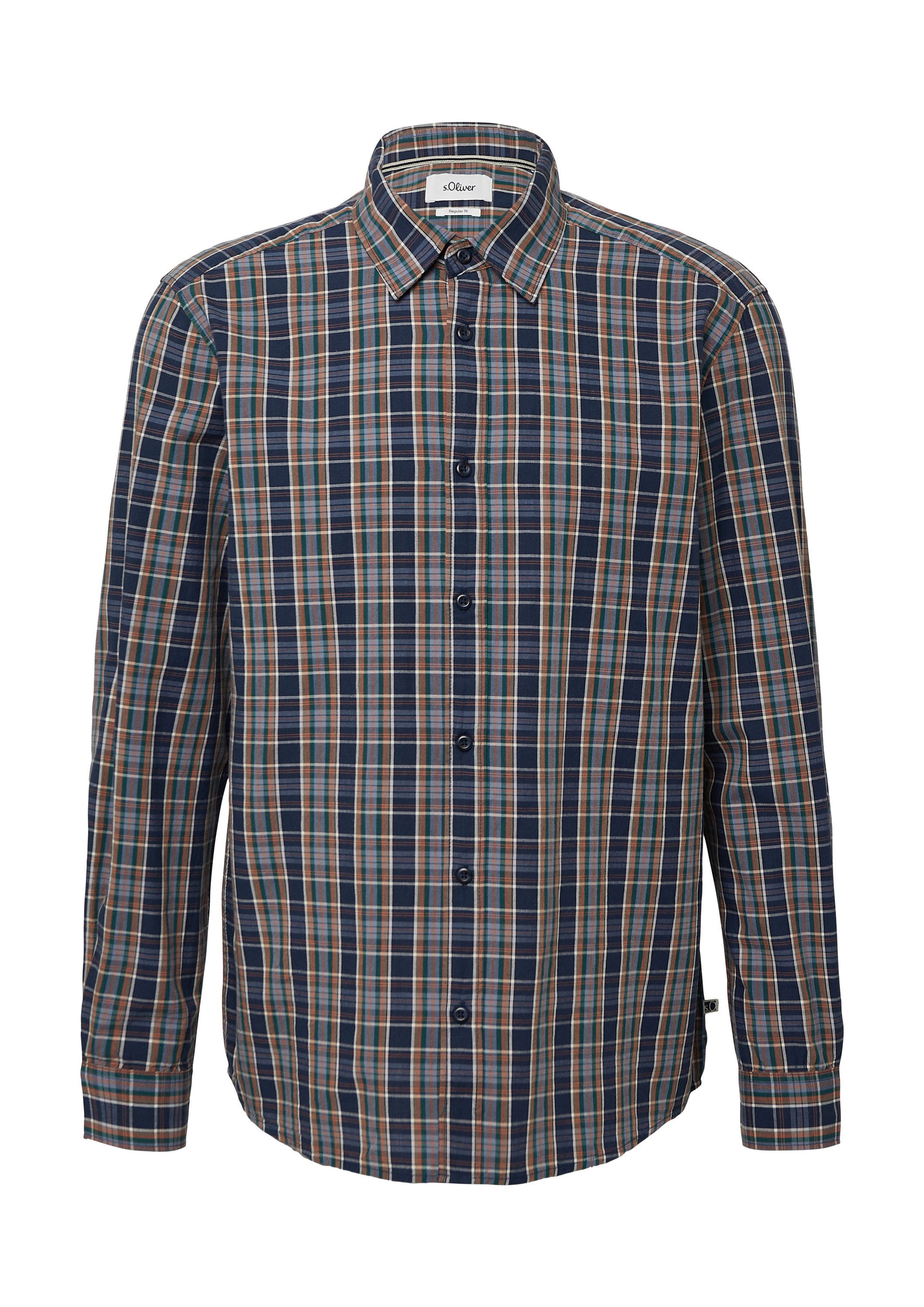 s.Oliver Langarmhemd Hemd Regular Fit: Kariertes Baumwoll-Hemd mit Kentkrag günstig online kaufen