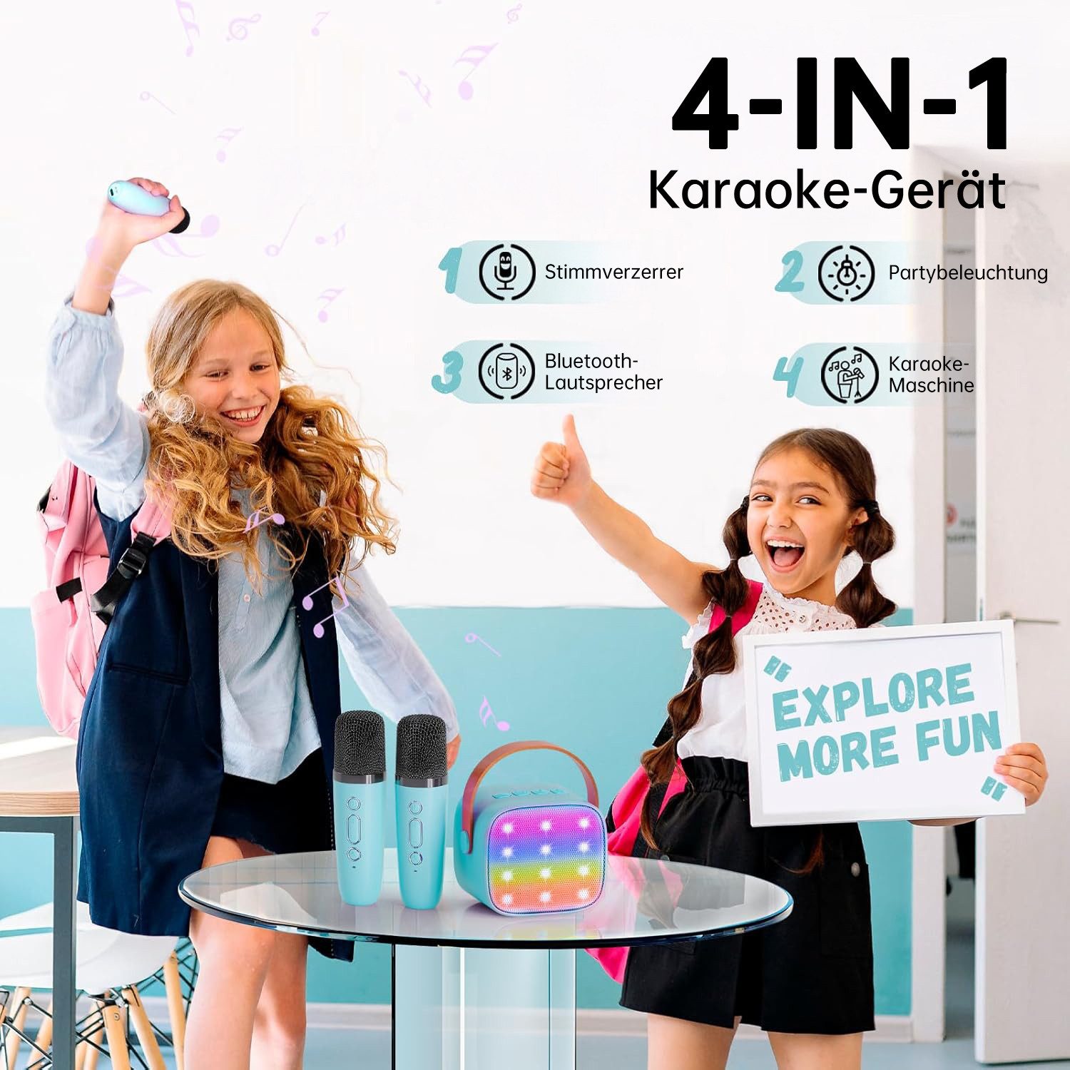 AKKEE Karaoke Maschine Kinder mit 2 Mikrofonen Bluetooth-Lautsprecher Karaoke-Maschine 1 (Bluetooth)