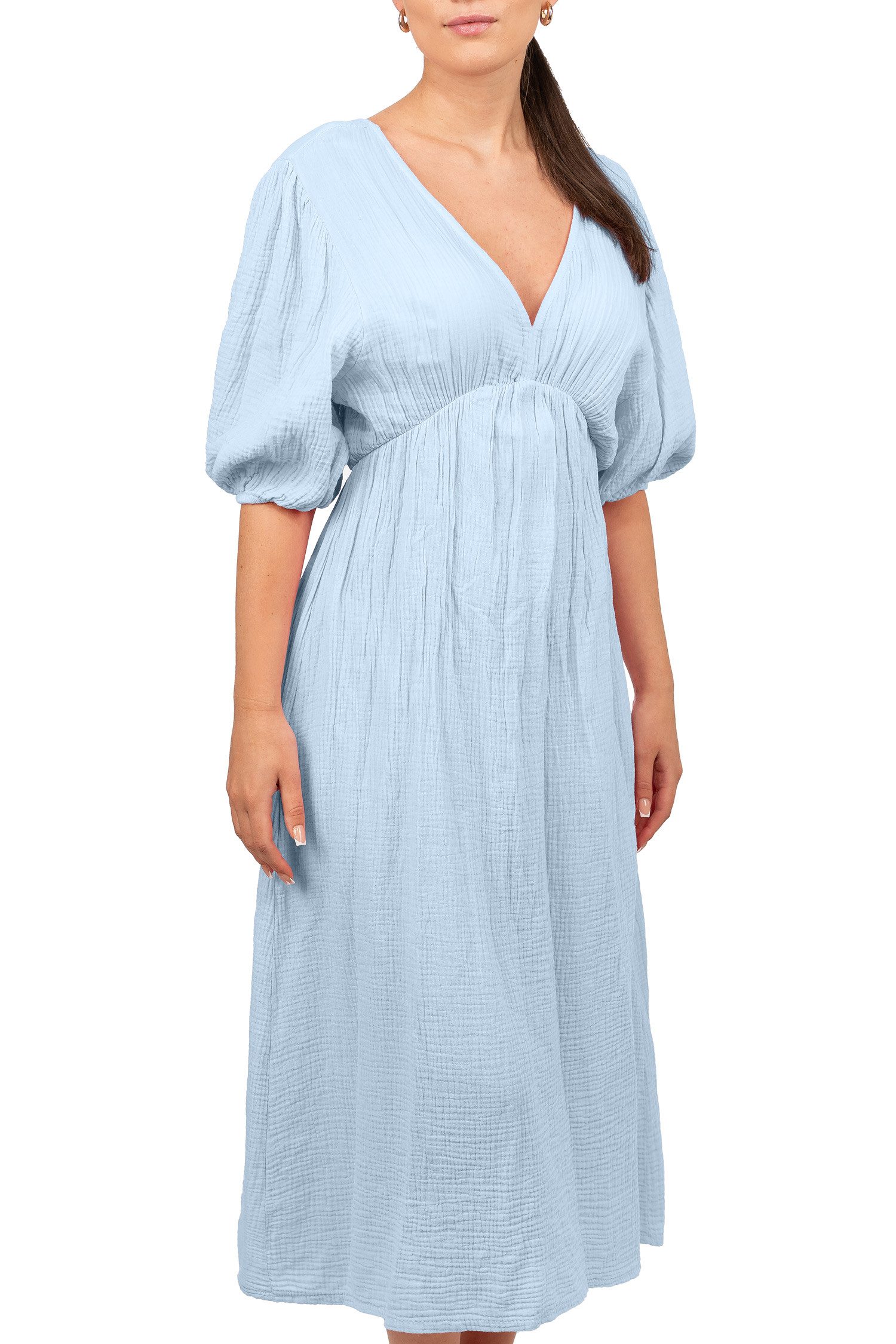 Reichstadt Sommerkleid Damen Musselin 25RSW077 Feminine Puffärmel und Rückenschleife