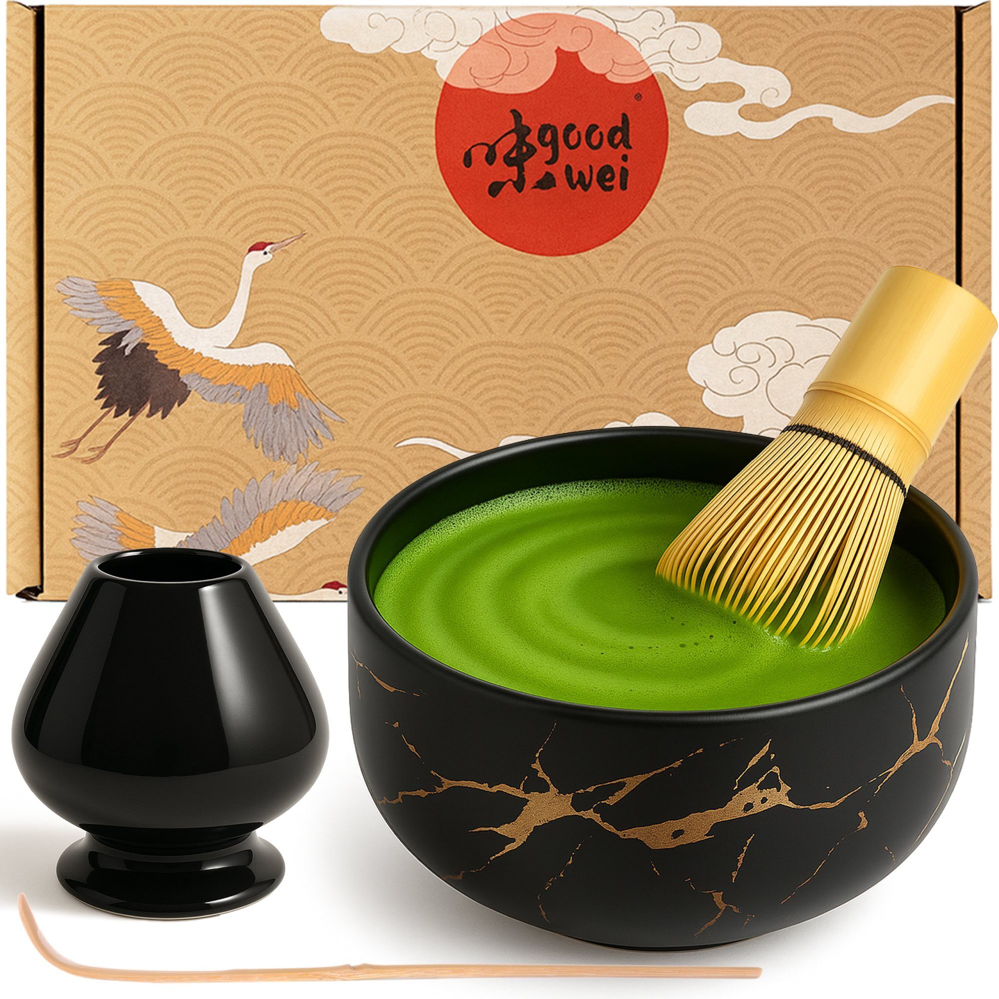 Goodwei Teeschale Matcha-Set "Black Marmor" 80 mit Chasentate, 4-tlg., Keramik