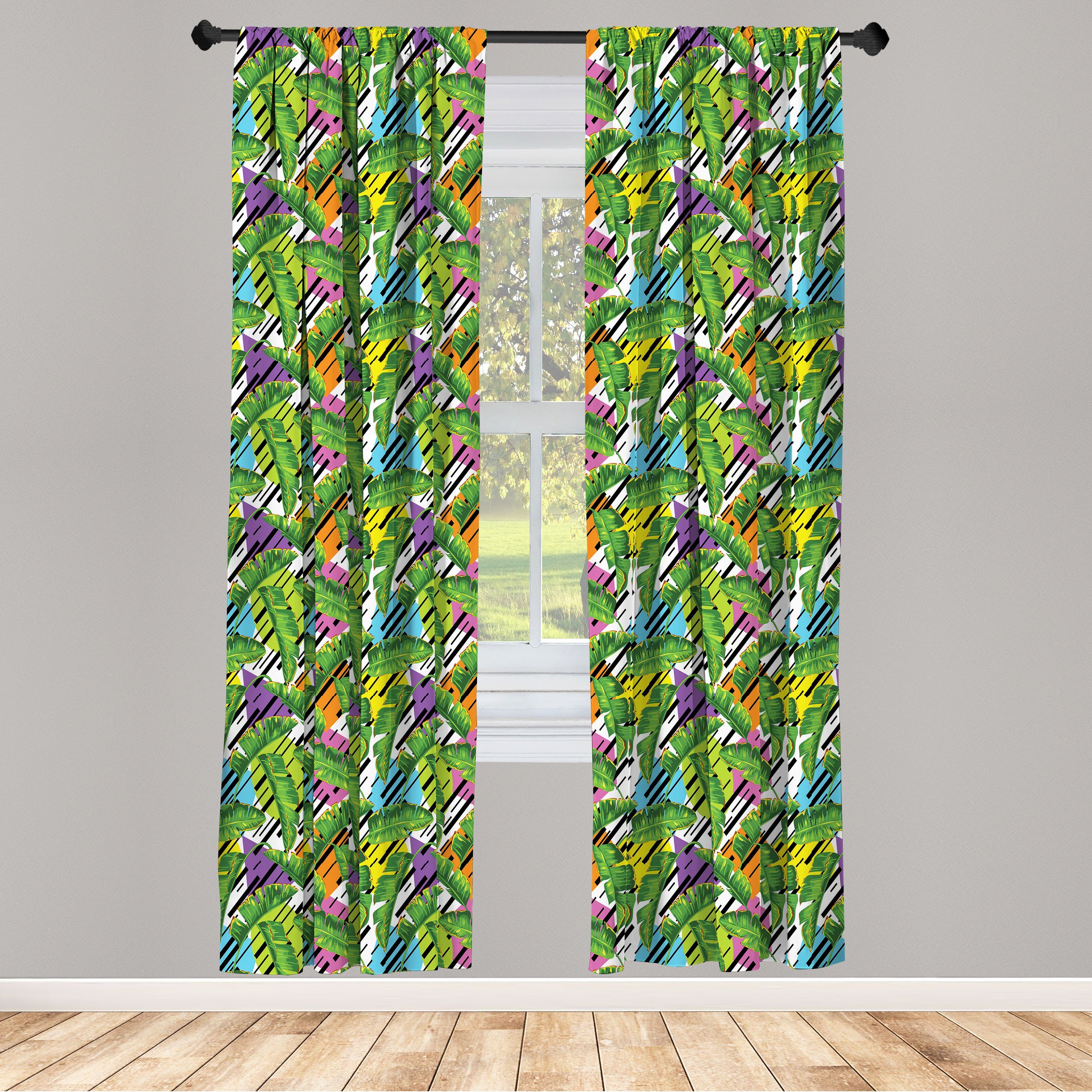Gardine Vorhang für Wohnzimmer Schlafzimmer Dekor, Abakuhaus, Microfaser, Tropisch Bunte Formen und Blätter