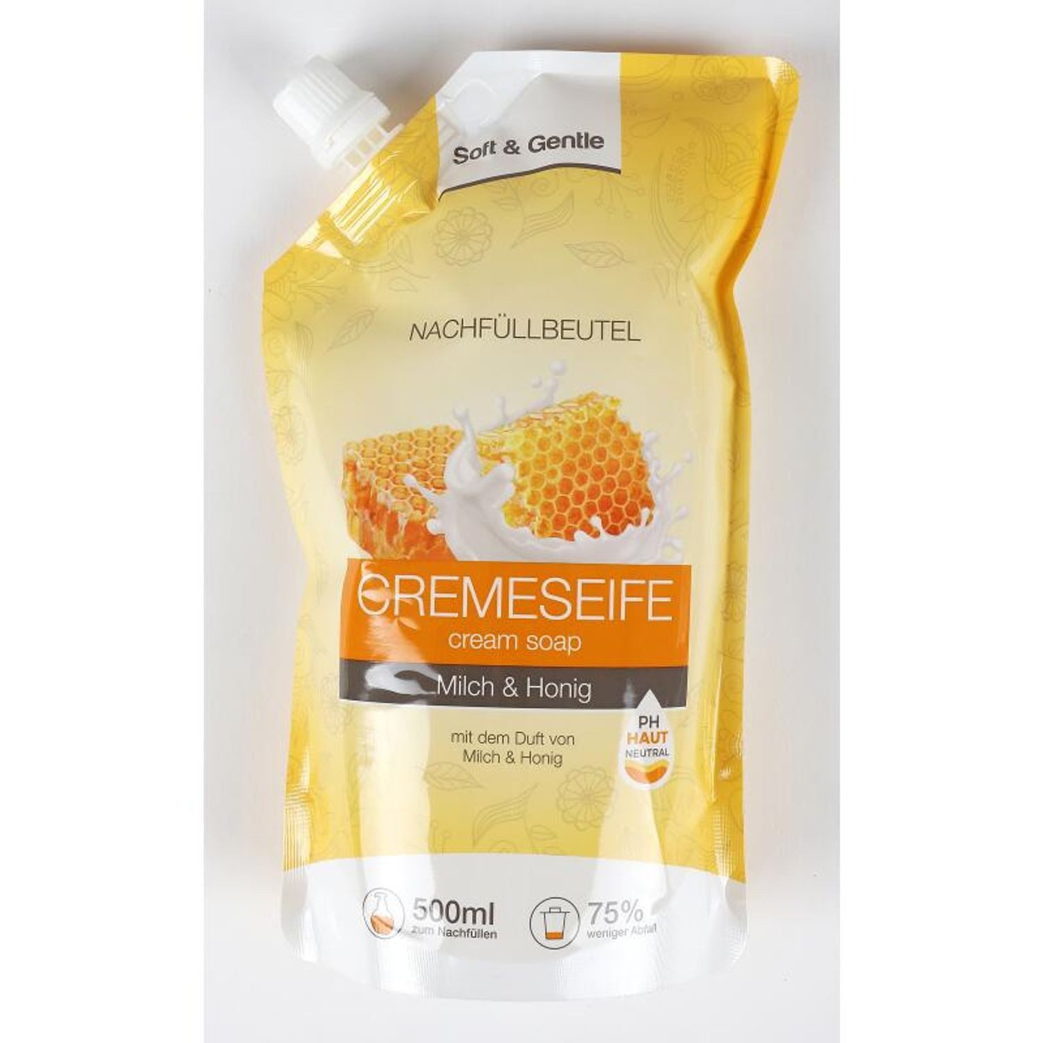 Schmees GmbH Flüssigseife 12x 500ml Soft&Gentle Cremeseife Nachfüllbeutel Milch & Honig Hände