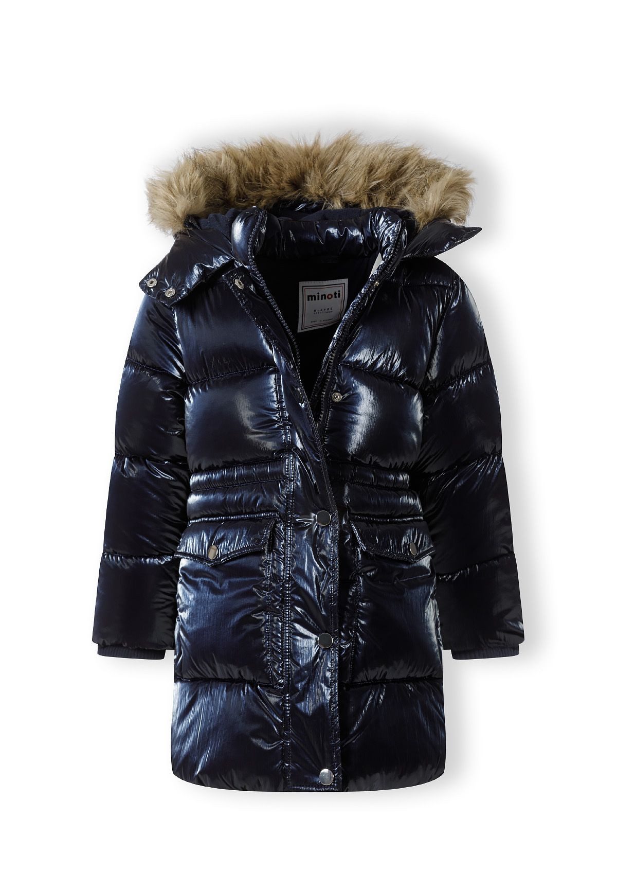 MINOTI Winterjacke Gefütterte Jacke im Metallic-Look, mit abnehmbarem Kunstfell (2y-14y)