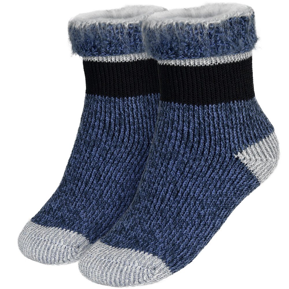 Black Snake Kuschelsocken Extra dicke Thermosocken für Kinder mit flauschigem Innenfutter (Socken-Set, 4-Paar, Blau/Grau 9-12 Jahre) hohe Wärmeisolation für Jungen und Mädchen an Schul- und Schneetagen