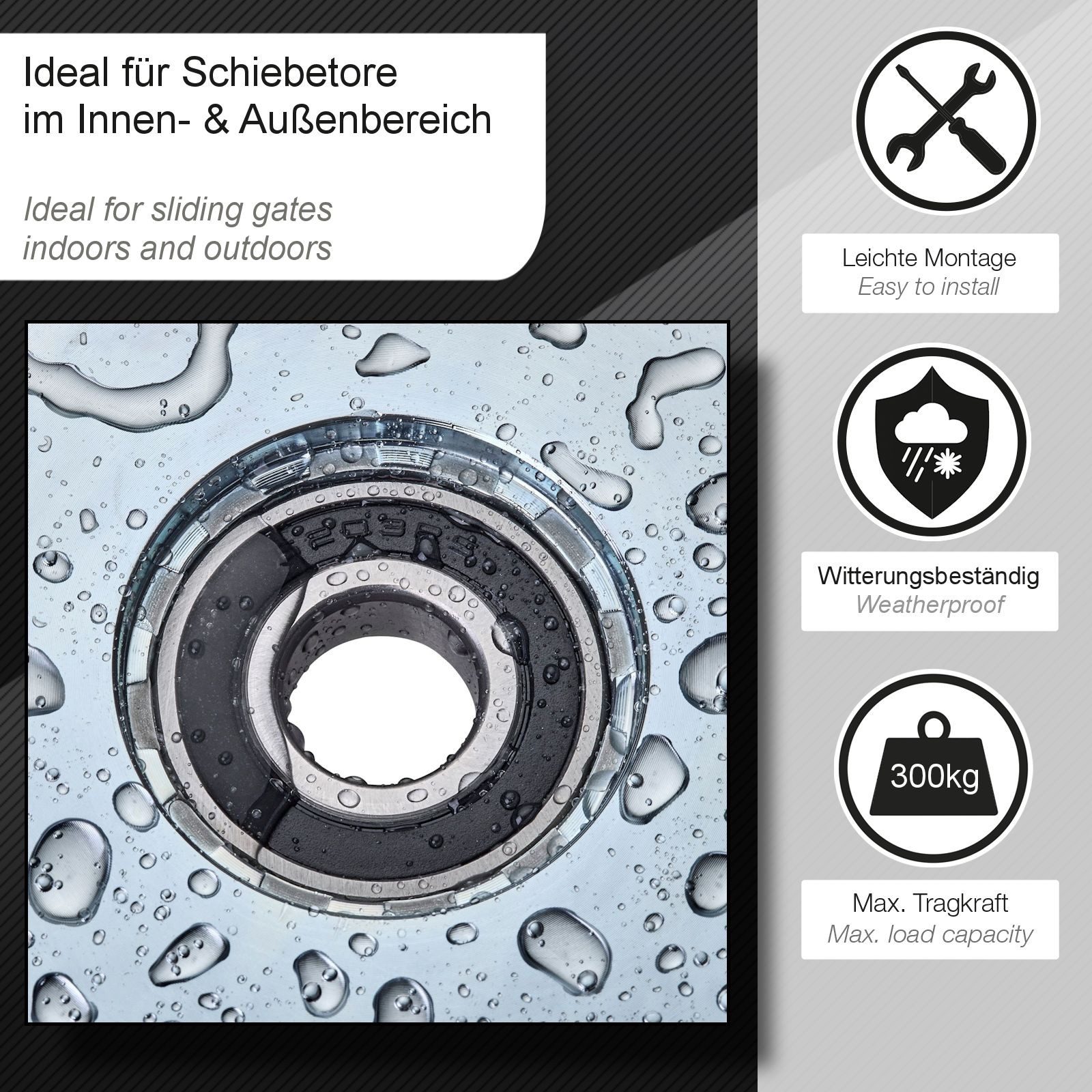 SO-TECH® Torbeschlag Schiebetürbeschlag, Schiebetorrolle oder Laufschiene (1 St), Torrolle, Ø57 (R10), inkl. Montageset, Stahl, verzinkt