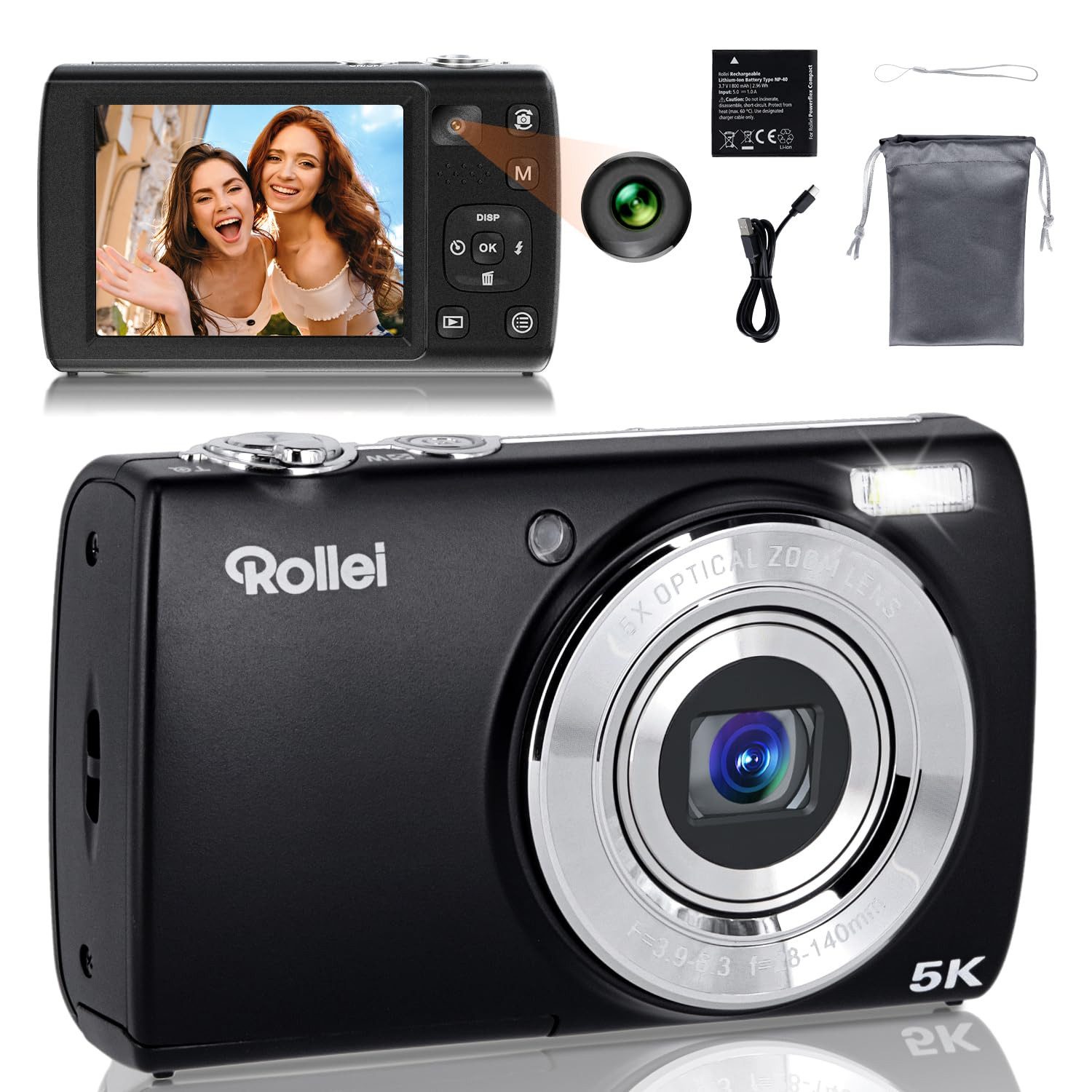 Rollei Powerflex Compact Kompaktkamera (Kompaktkamera mit 64 MP, 4K Video, Touchscreen und LED-Blitz)