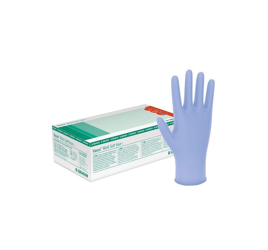 B. Braun Nitril-Handschuhe Vasco Nitril Soft blue U.-Handschuhe, PF, Gr. XS/S/M/L/XL 200 Stk. (Einmalhandschuhe, 180-St., Unsteril, für den Einmalgebrauch geeignet) Puderfrei und latexfrei, ideal für Allergiker