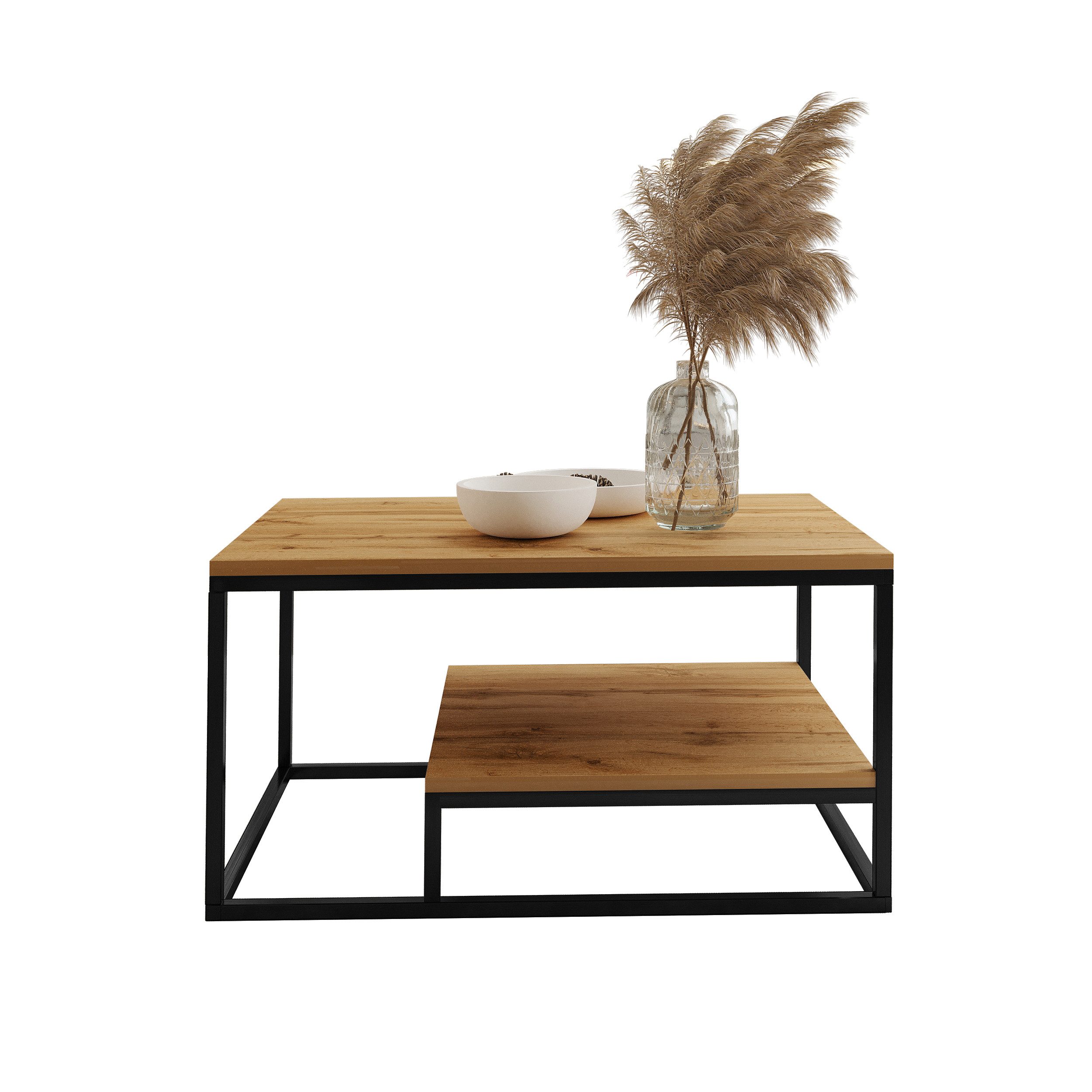 Design Möbel Couchtisch Moderner Couchtisch mit Ablage Stahlgestell, 90x60x günstig online kaufen