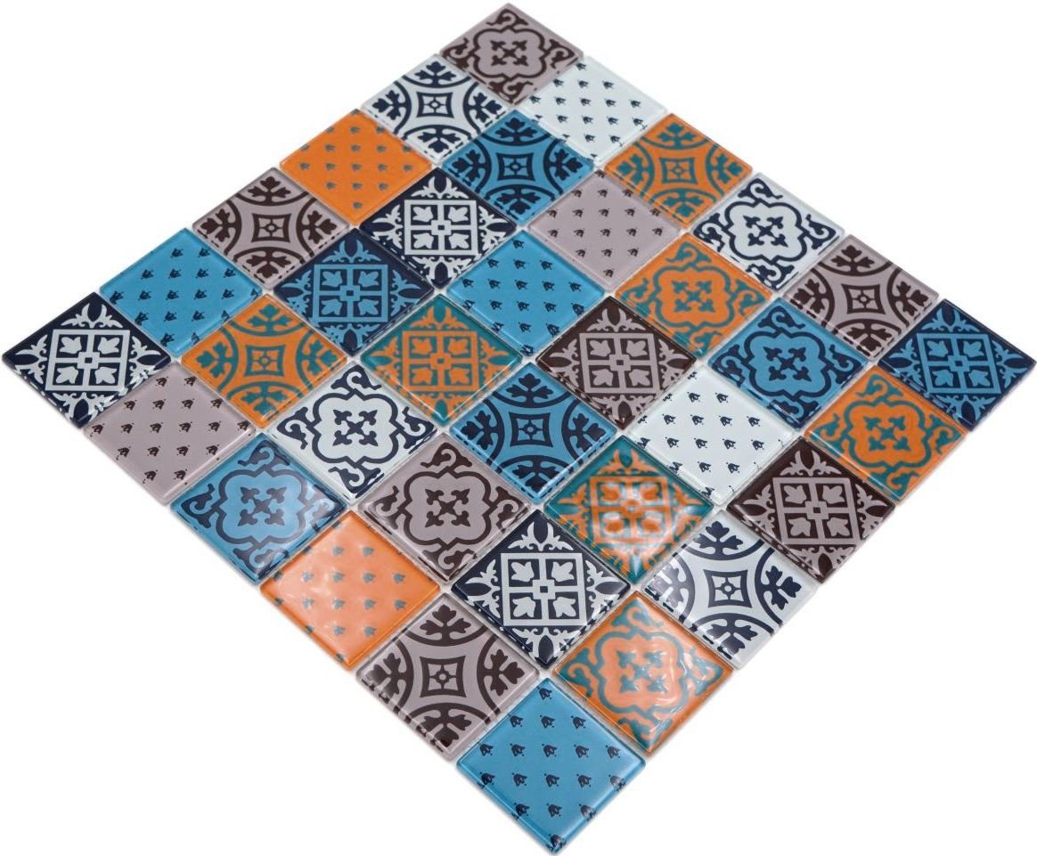 orange Glasmosaik glänzend 10 Mosaik Matten / Mosani Mosaikfliesen grau weiß blau Crystal
