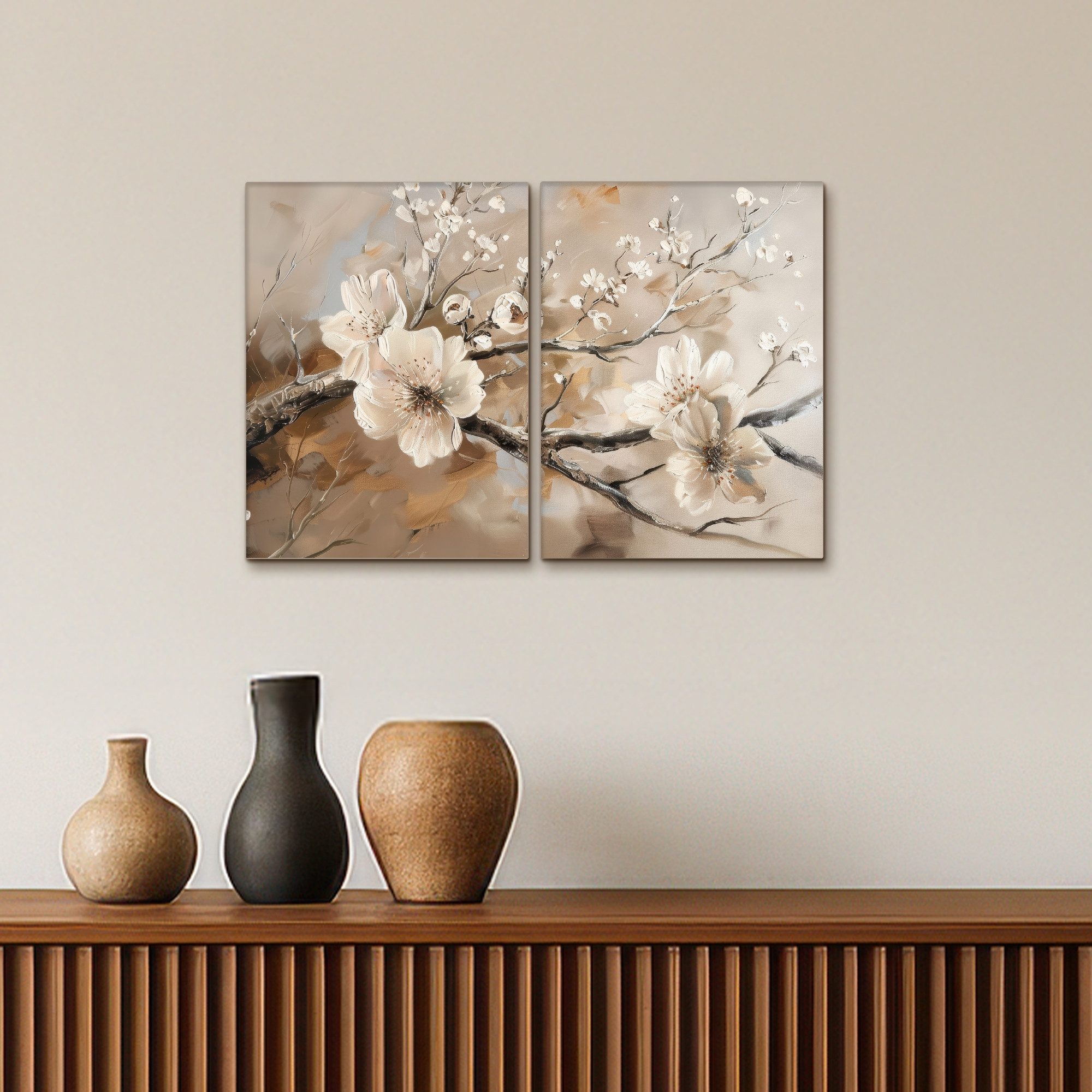 MuchoWow Leinwandbild Blüte - Beige - Abstrakt - Blumen, Fotodruck (2 St), Wand Bilder 2 Set, Deko Schlafzimmer Wohnzimmer Flur 60x40 cm – Bild 5 von 5