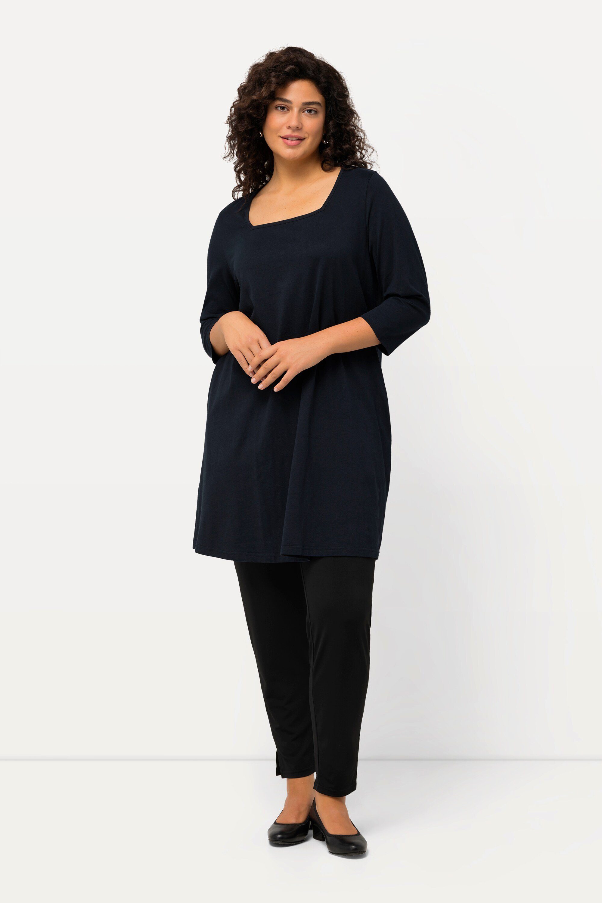 Ulla Popken Longshirt Longshirt A-Linie Carré-Ausschnitt günstig online kaufen