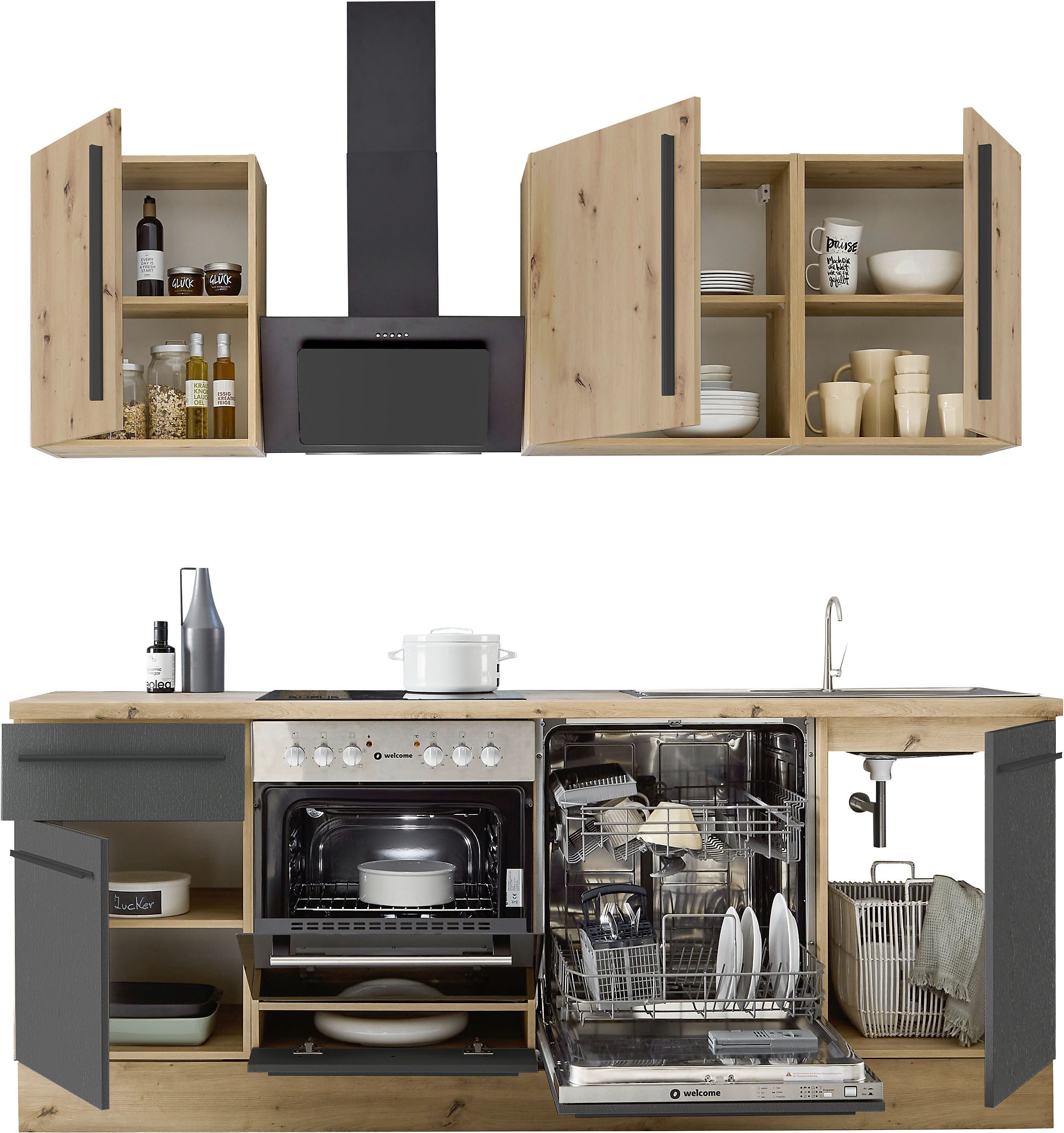 KOCHSTATION Küchenzeile Florida mit 38mm starker Arbeitsplatte, Breite 220 cm, wahlweise mit E-Geräten, Soft-Close-Funktion – Bild 5 von 5