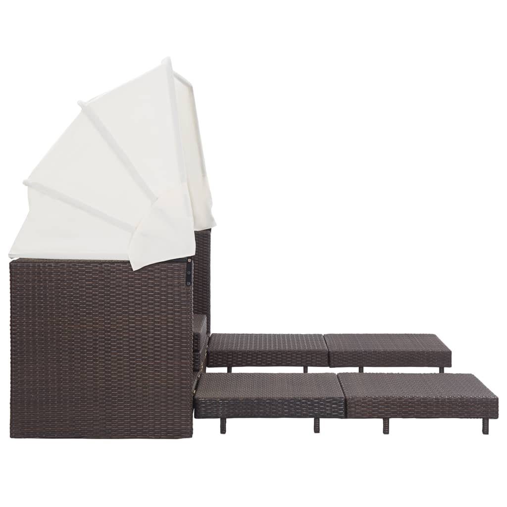 vidaXL Loungesofa Ausziehbares Dach mit 1 Poly Braun, 3-Sitzer-Schlafsofa Teile Rattan