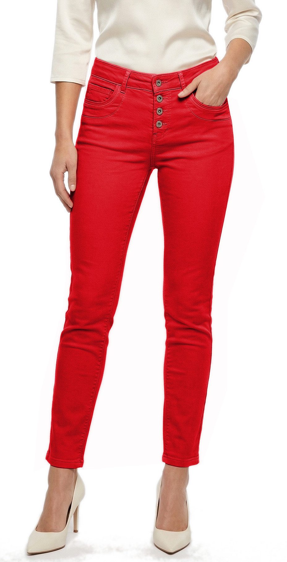 dy_mode Skinny-fit-Jeans Damen Skinny Jeans mit Knopfleiste Röhrenjeans Bleistiftjeans Knopfleiste Verschluss, in Unifarben