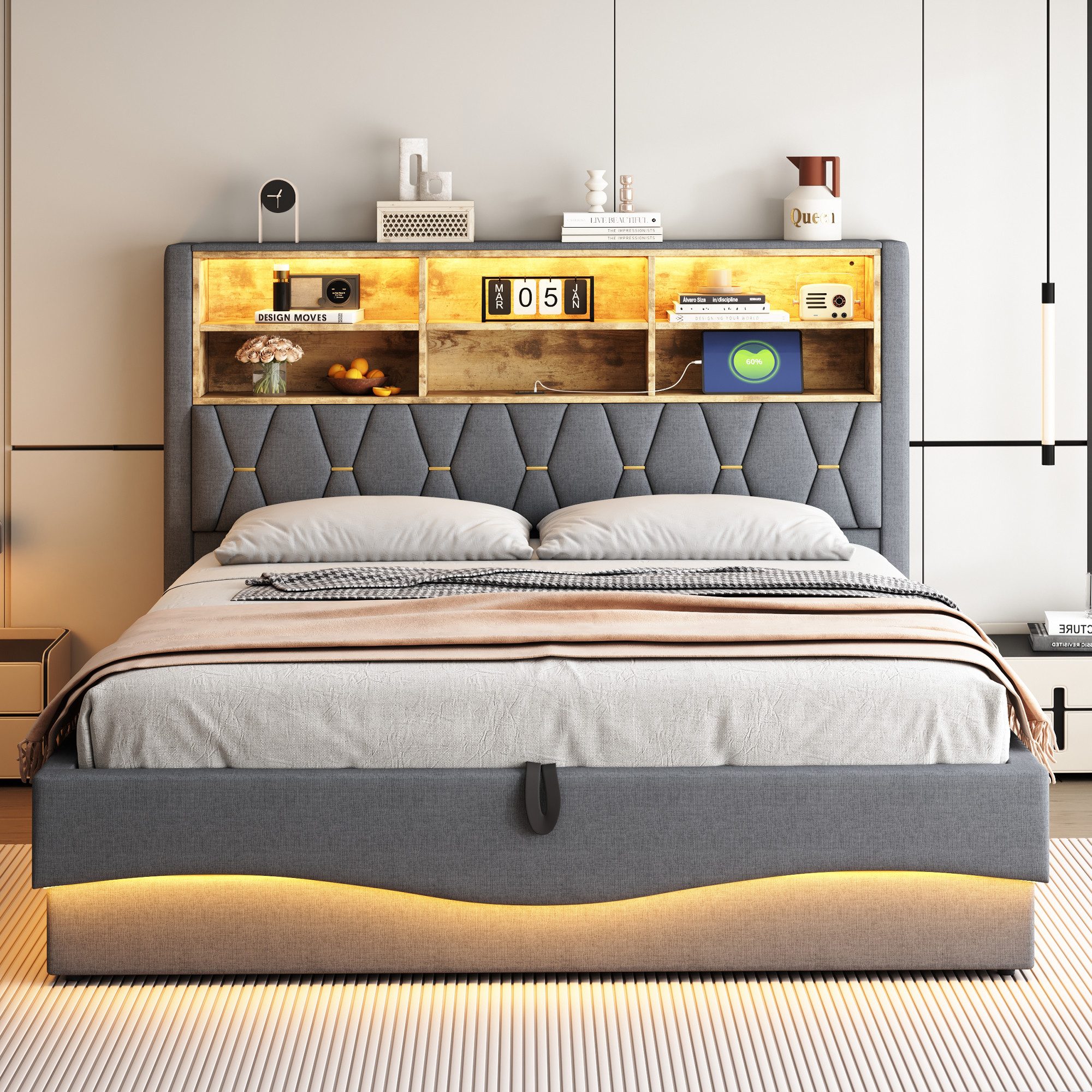 STILVORA Polsterbett 180x200 mit LED&USB,Jugendbett Doppelbett mit Lattenro günstig online kaufen