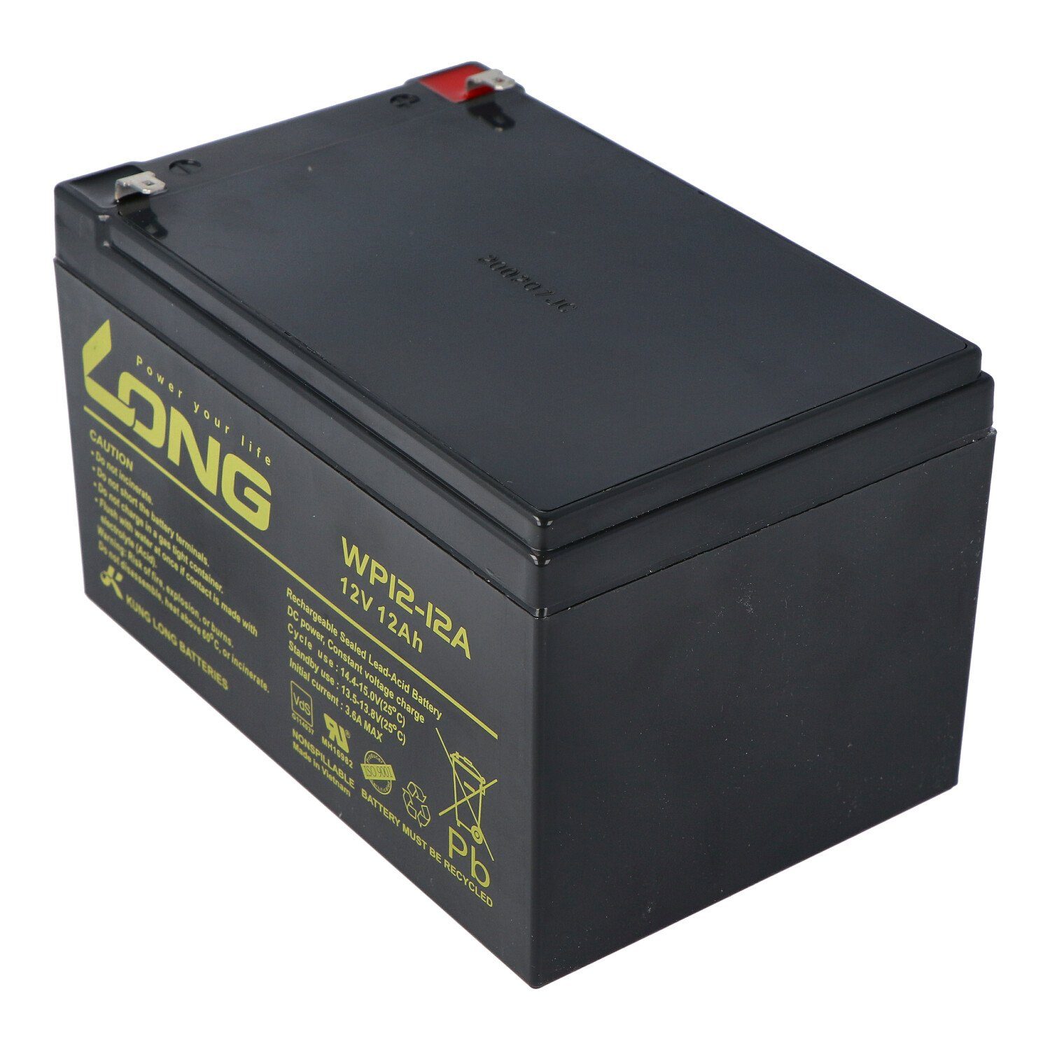 Kung Long Kung Long WP12-12A F1 VdS Blei-Vlies-Akku, 12Volt, 12Ah mit 4,8mm Fas Akku 12000 mAh (2,4 V)