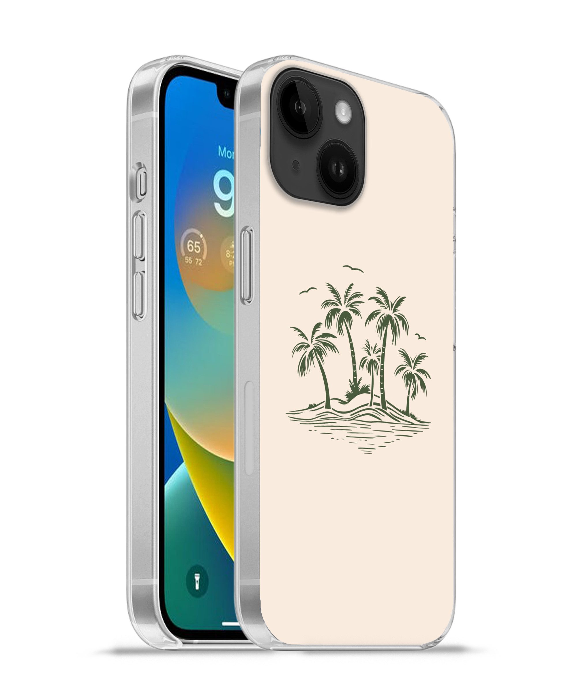 MuchoWow Handyhülle für Apple iPhone 14 Palmen - Strand - Beige - Grün - Tropisch, Smartphone-Bumper, Print, Handy Schutzhülle Dünn