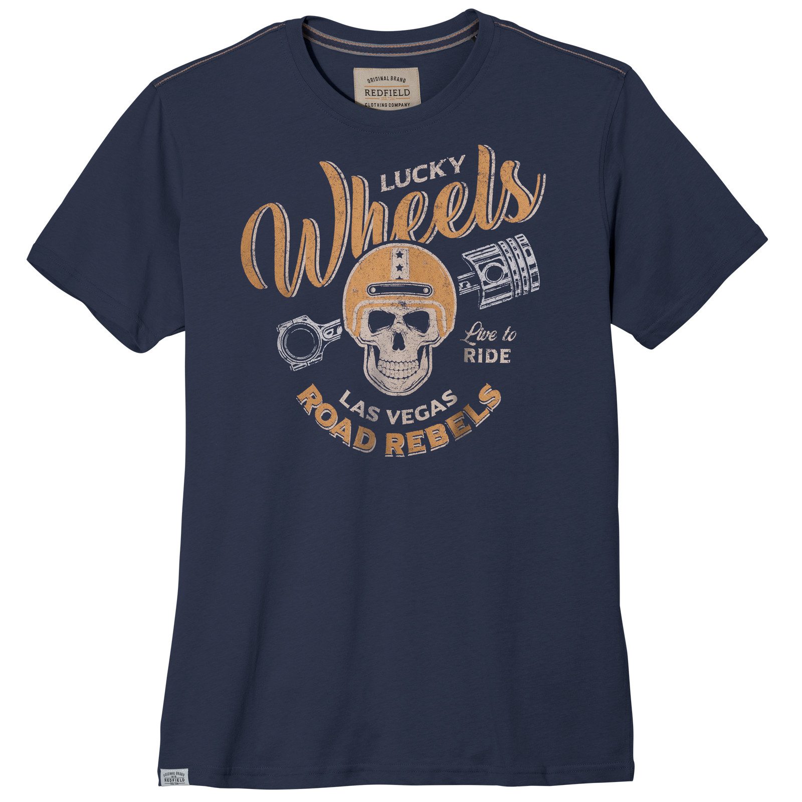 redfield Print-Shirt Redfield Übergrößen T-Shirt Skullprint denimblau