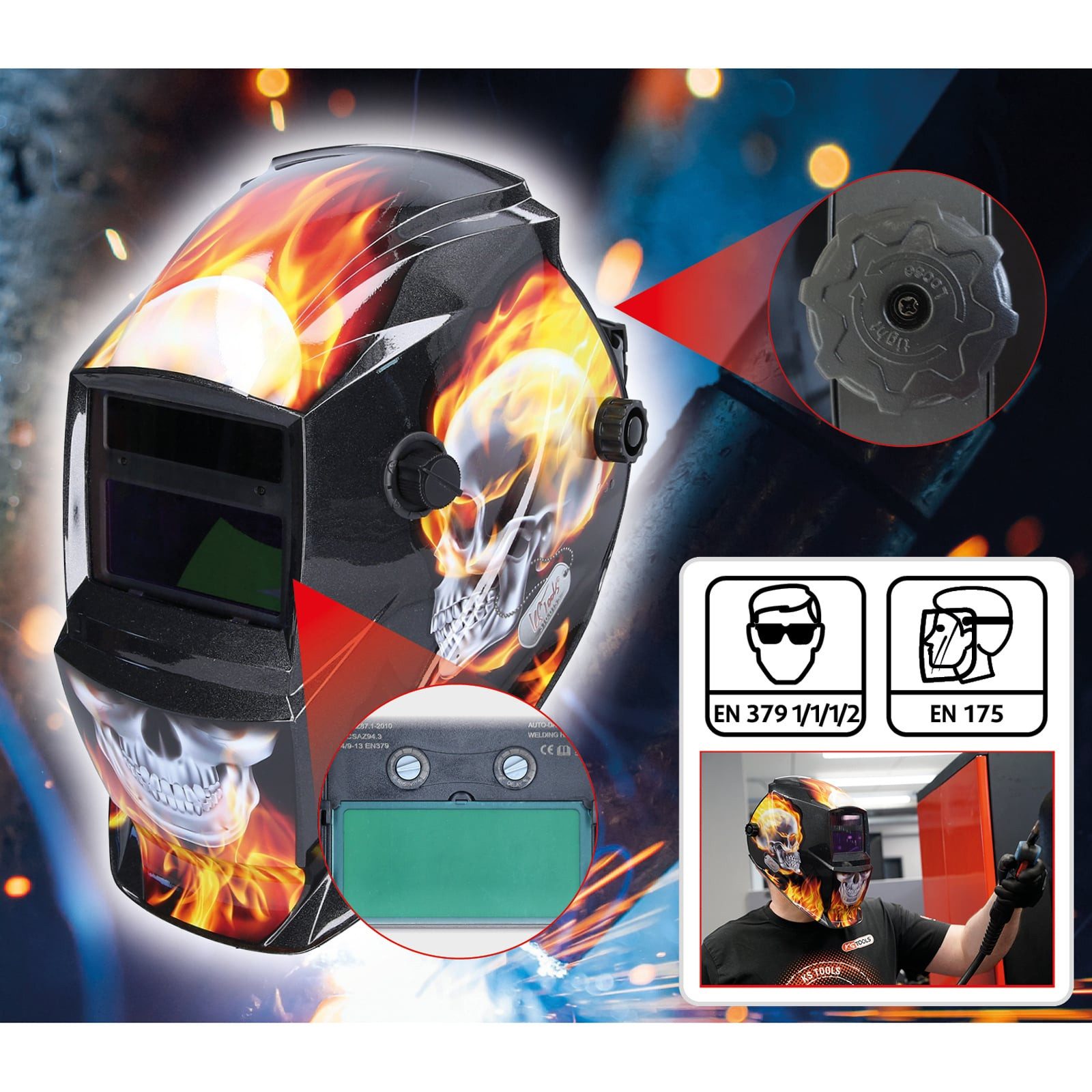 KS Tools Schutzhelm KS TOOLS Automatik-Schweißer-Schutzhelm Flame Design - 310.0155