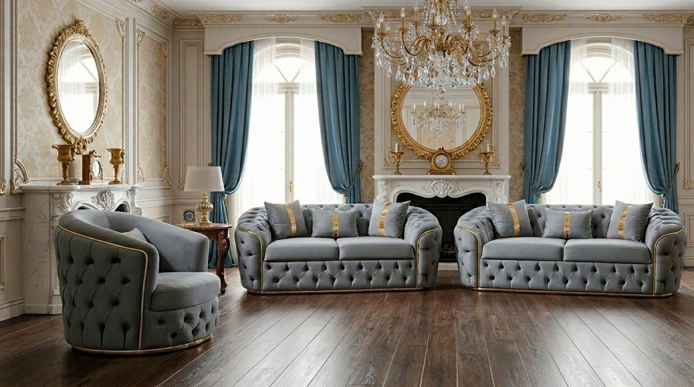 JVmoebel Chesterfield-Sofa Zeitlose Chesterfield Sofagarnitur Polstersofas 3-Sitzer Sessel, 3 Teile, Made in Europa