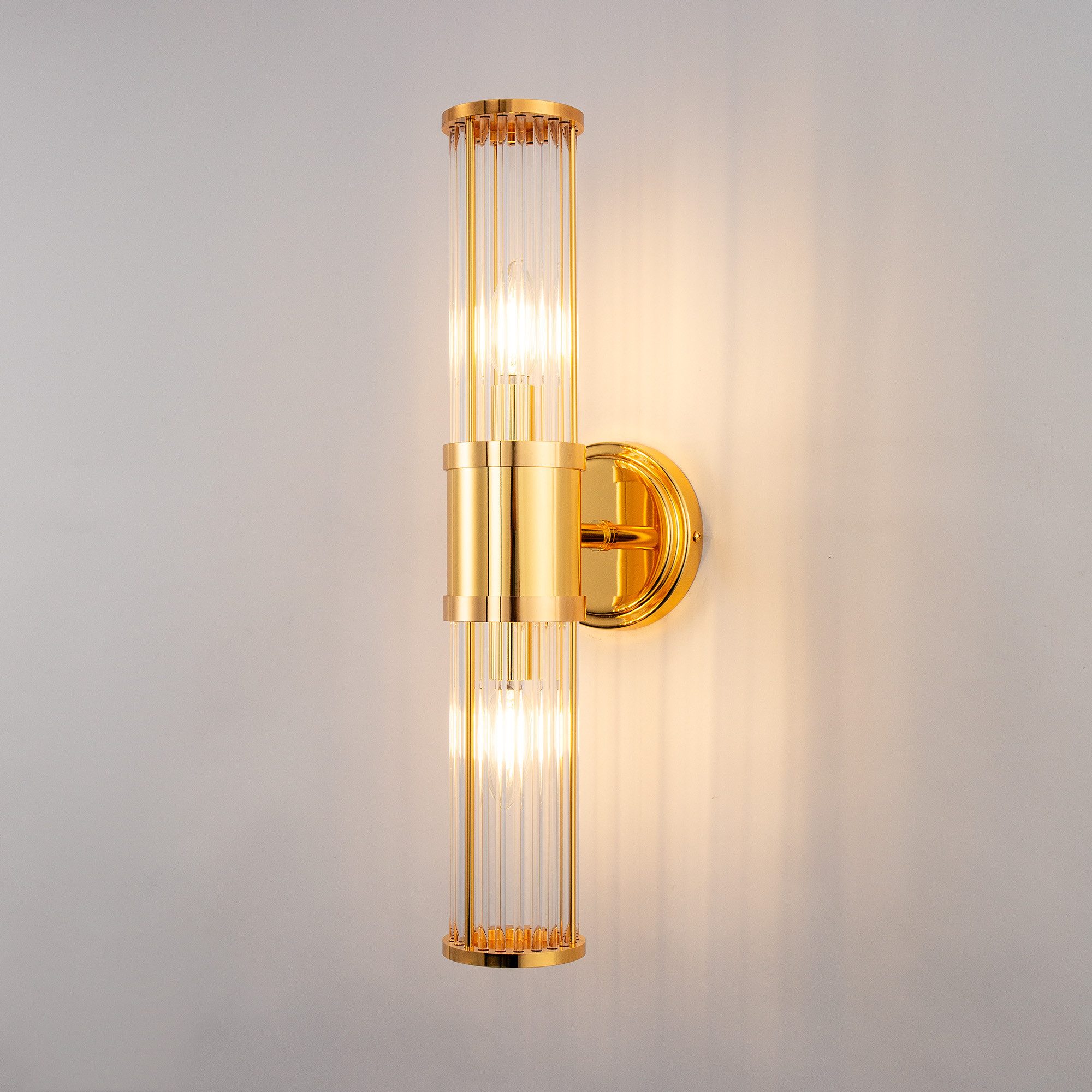 LOHAS-LED Wandleuchte Zweiflammige Wandleuchte mit geriffeltem Glas, ohne Leuchtmittel, Moderne Wandlampe mit zwei E14-Fassungen