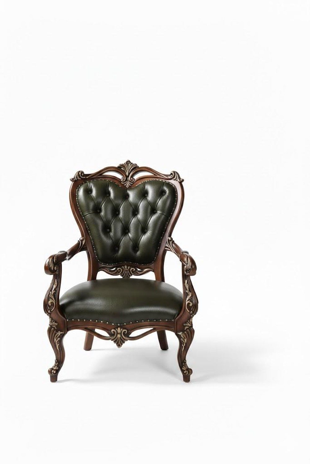 JVmoebel Chefsessel Sessel Neobarockstil Dunkelgrüne Farbe Holzrahmen Goldene Akzente (1 St)