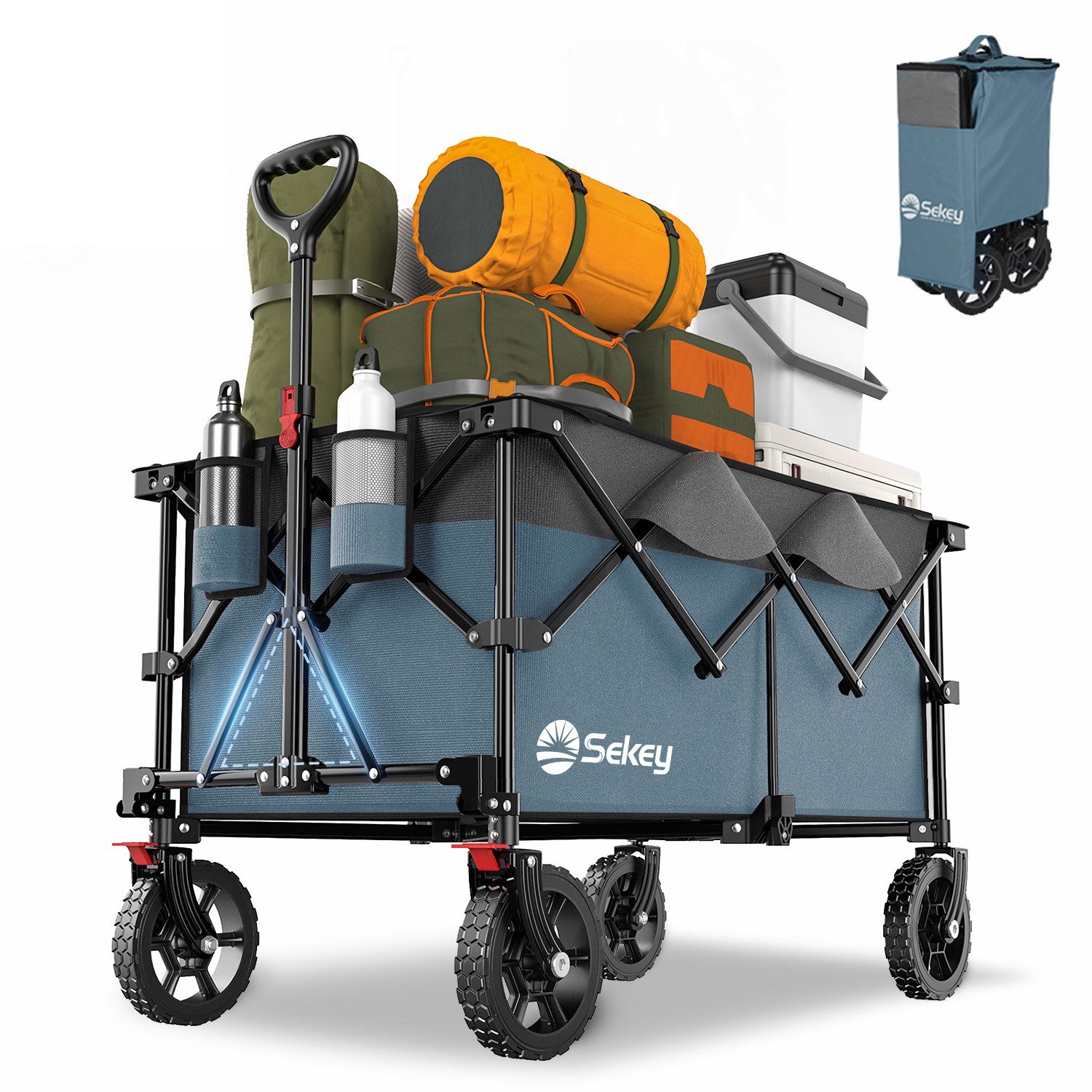 Sekey Bollerwagen Faltbar Handwagen Klappbar Transportwagen 200L 200KG Einkaufstrolley, Kompakt faltbar, spart Platz – ideal für Ausflug, Reise, Party