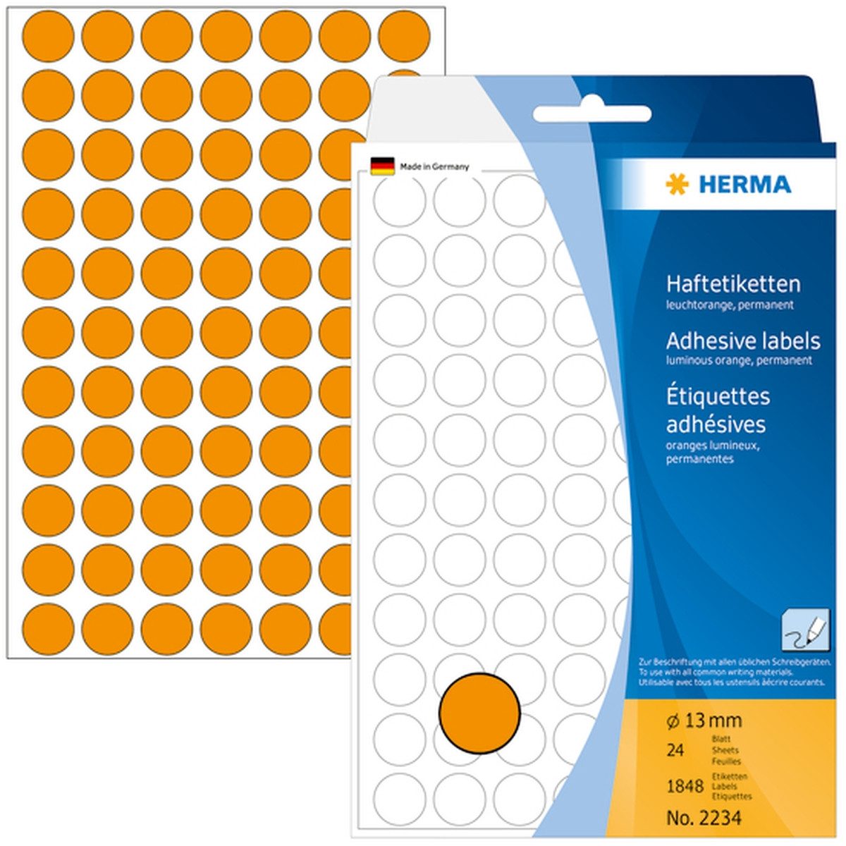 Etiketten Vielzweck-Etiketten 13mm leuchtorange VE=1848 Stück (10 Stück)