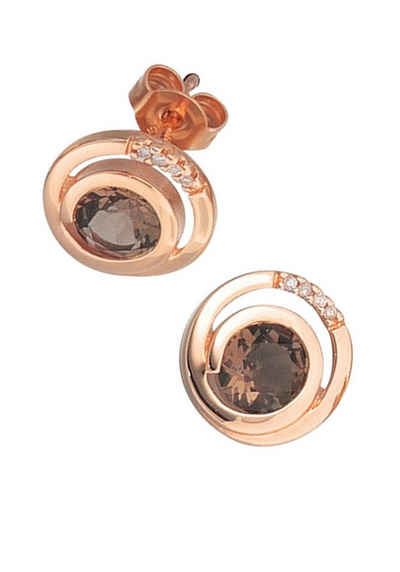 JOBO Paar Ohrstecker Ohrringe mit Rauchquarz und mit 8 Diamanten, 585 Roségold
