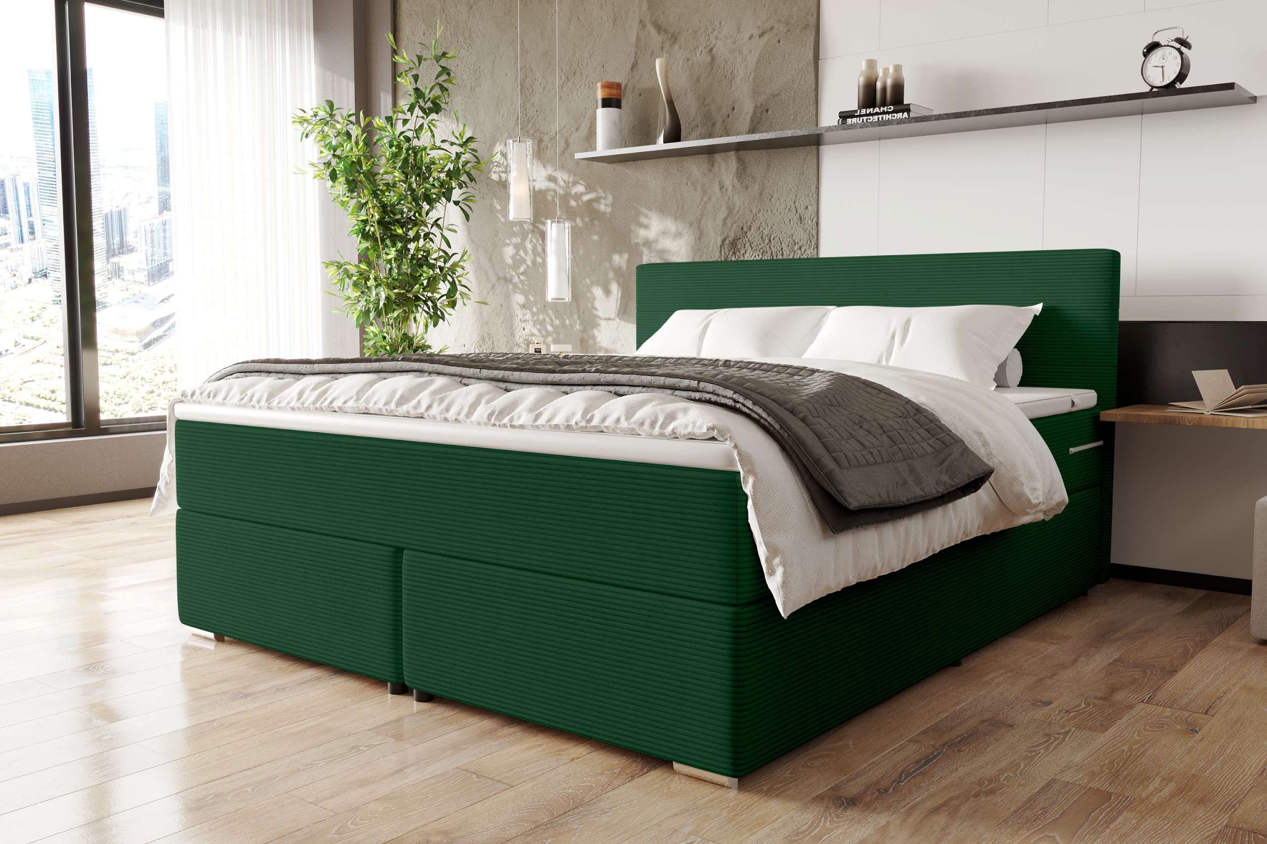 99rooms Boxspringbett Phönix (Schlafzimmerbett, Bett), mit Taschenfederkernmatratze, Topper und gepolstertem Cordstoff POSO