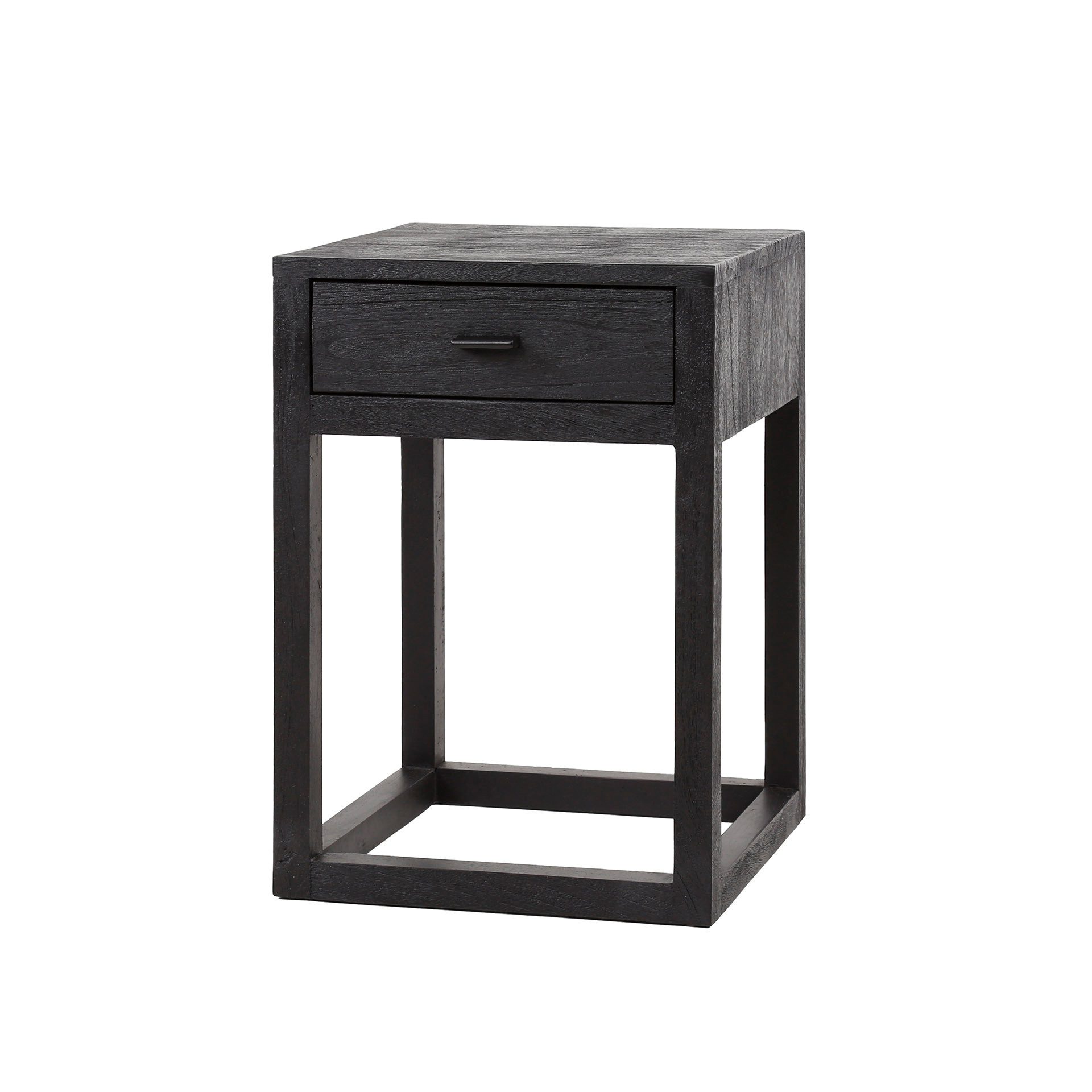 alesvelt Nachttisch BLACK SQUARE Kubische Massivholz-Konsole im All-Black-Look (1-Tisch), 35x35x50cm, Mangoholz