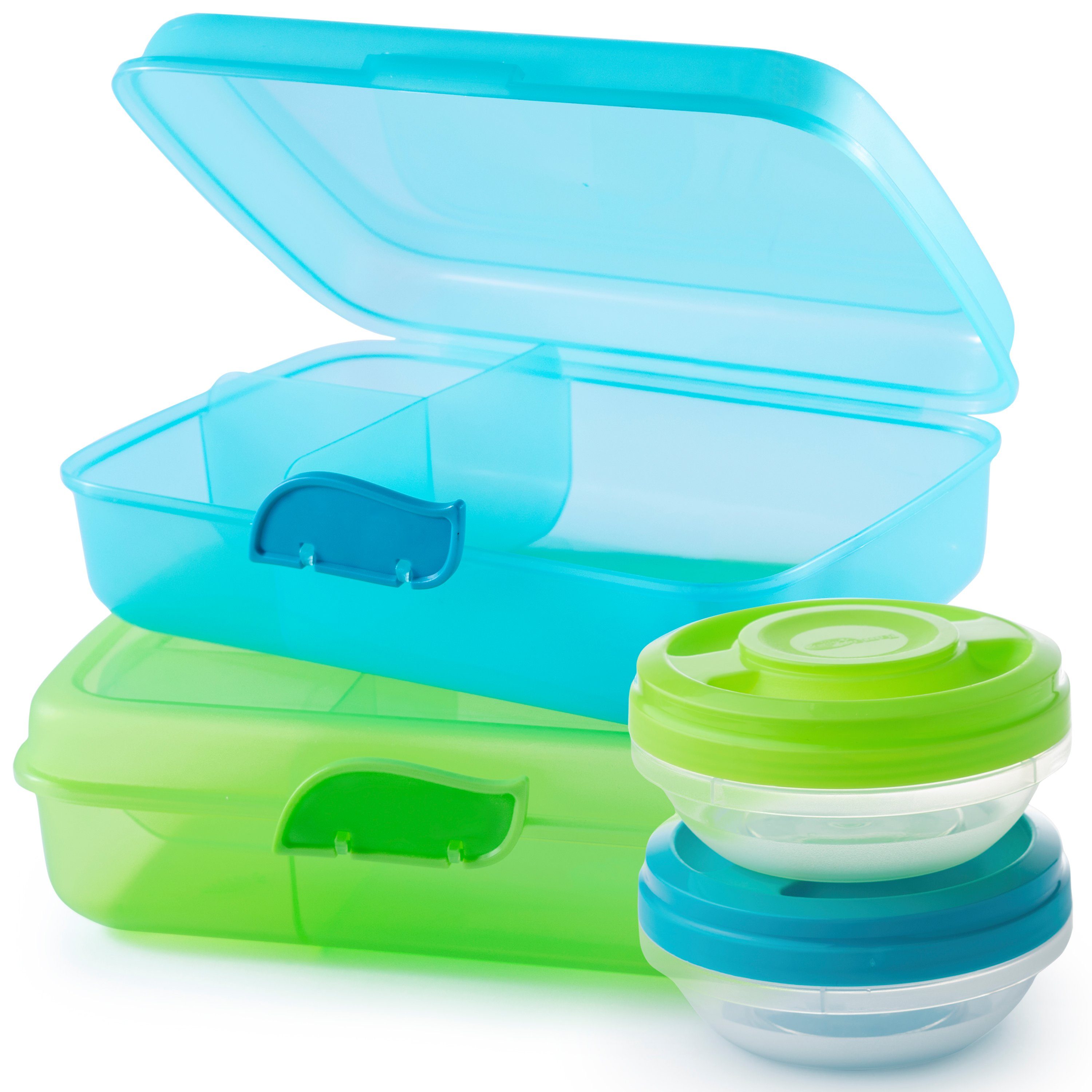 Centi Lunchbox 2 Stück Brotdosen mit 3 Trennfächern, Kunststoff, (4-tlg., 2er Set mit 2 Dosen), Brotdose mit Fächern, Bento Box, Brotzeitbox