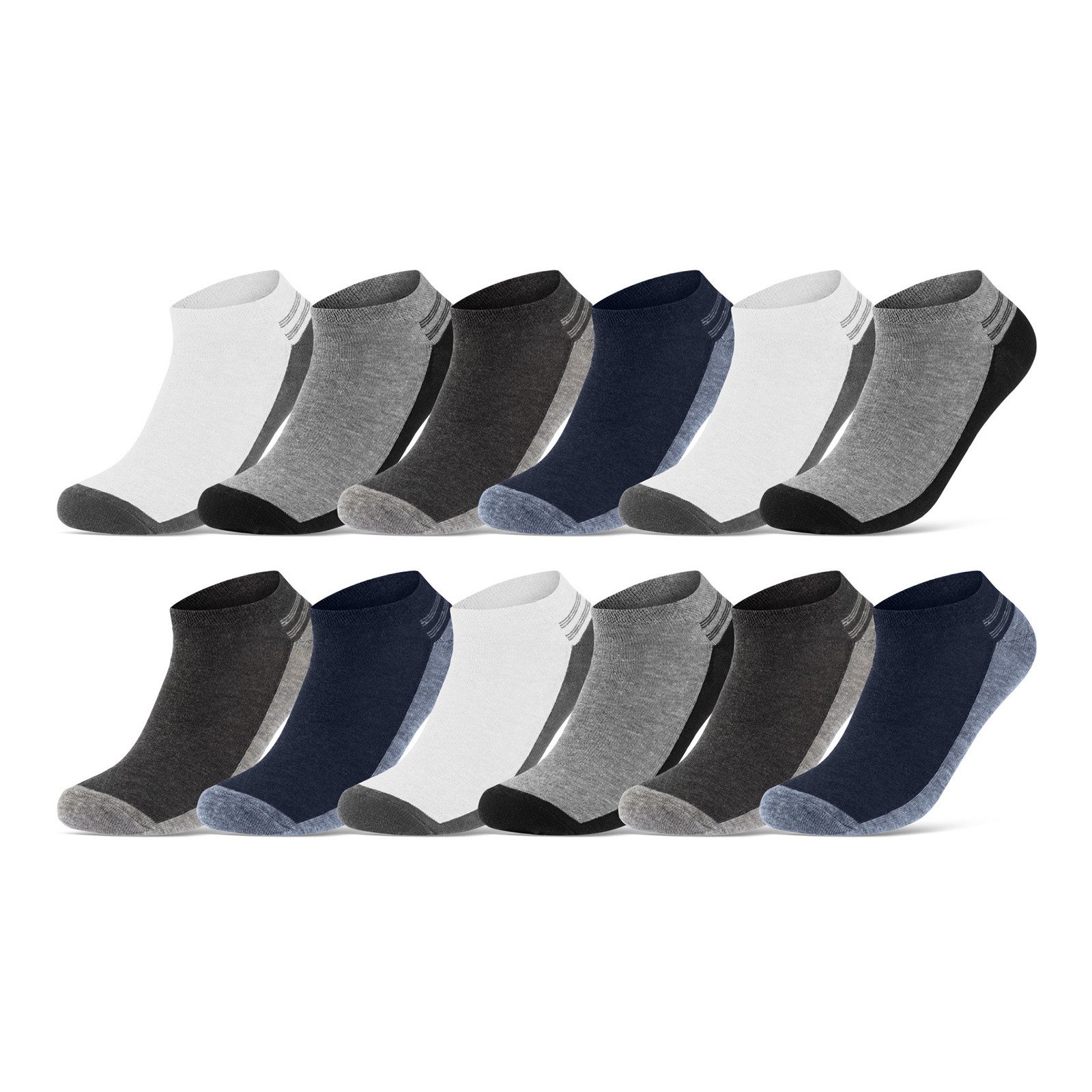 sockenkauf24 Sneakersocken 8, 12 oder 20 Paar Sneaker Socken Herren&Damen (16737, 12-Paar, 43-46) Baumwolle Atmungsaktiv Mehrfarbig WP