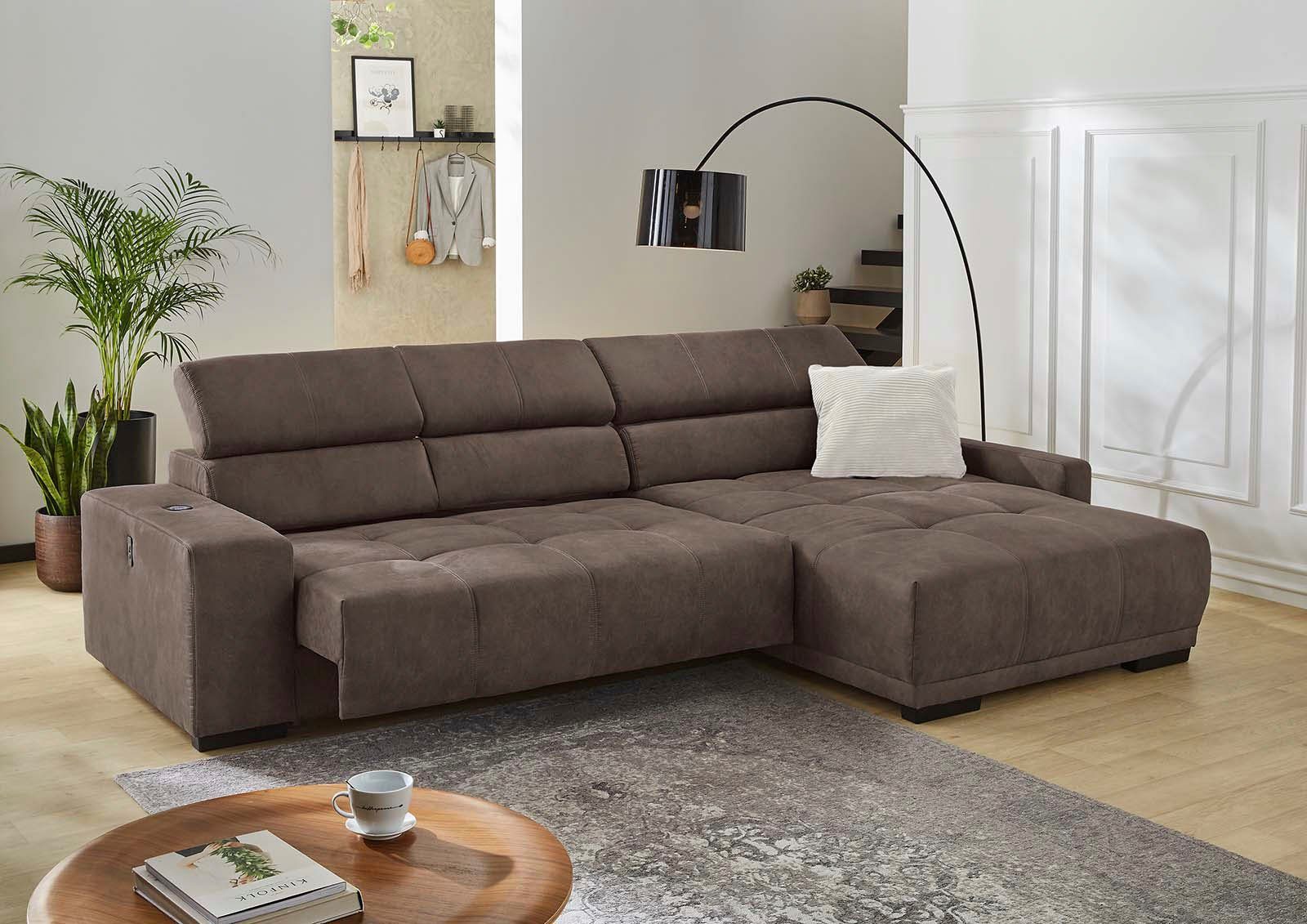 Jockenhöfer Gruppe Ecksofa Le Mans L-Form, B: 320 cm, mit 30 cm elektr. Sitztiefenverstellung, Kopfteilverstellung, induktive Ladestation, USB-Anschluss & Zierkissen